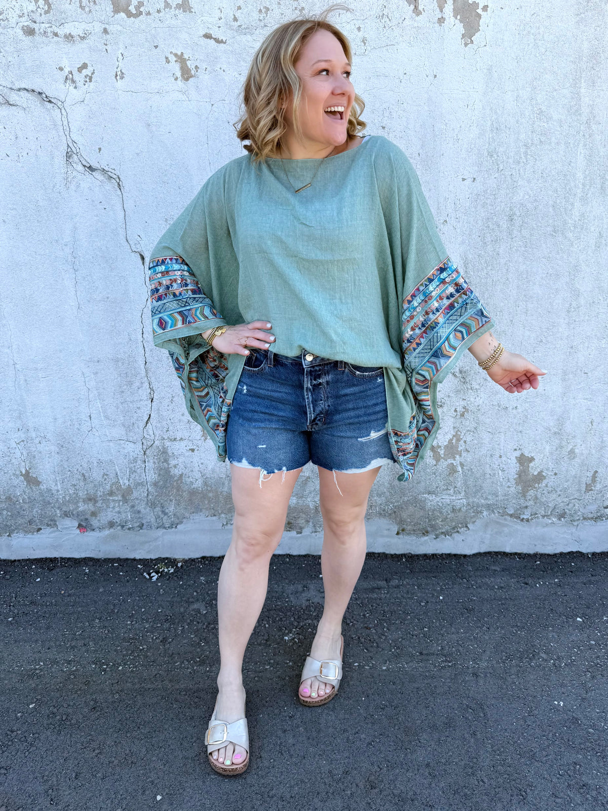 Fallon Poncho Top - Sage {OS} - KaraMarie
