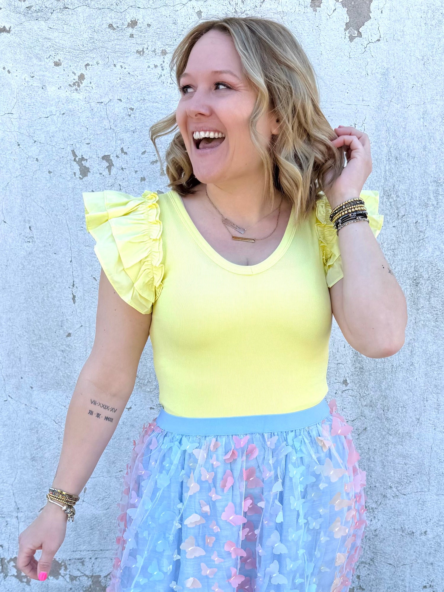 Sunshine Ruffle Sleeve Bodysuit {S-L} - KaraMarie
