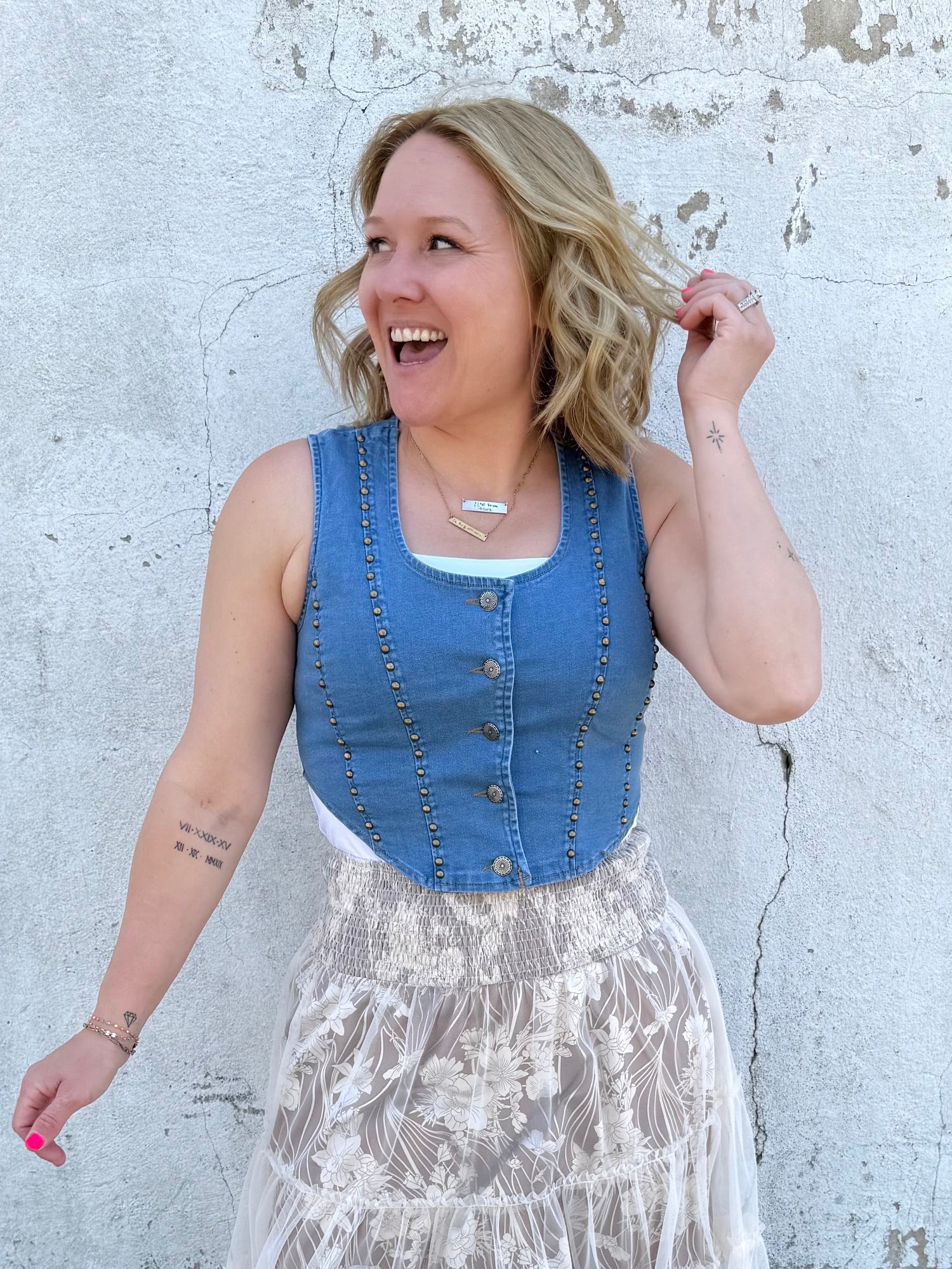Studded Star Denim Vest Top {S-XL}