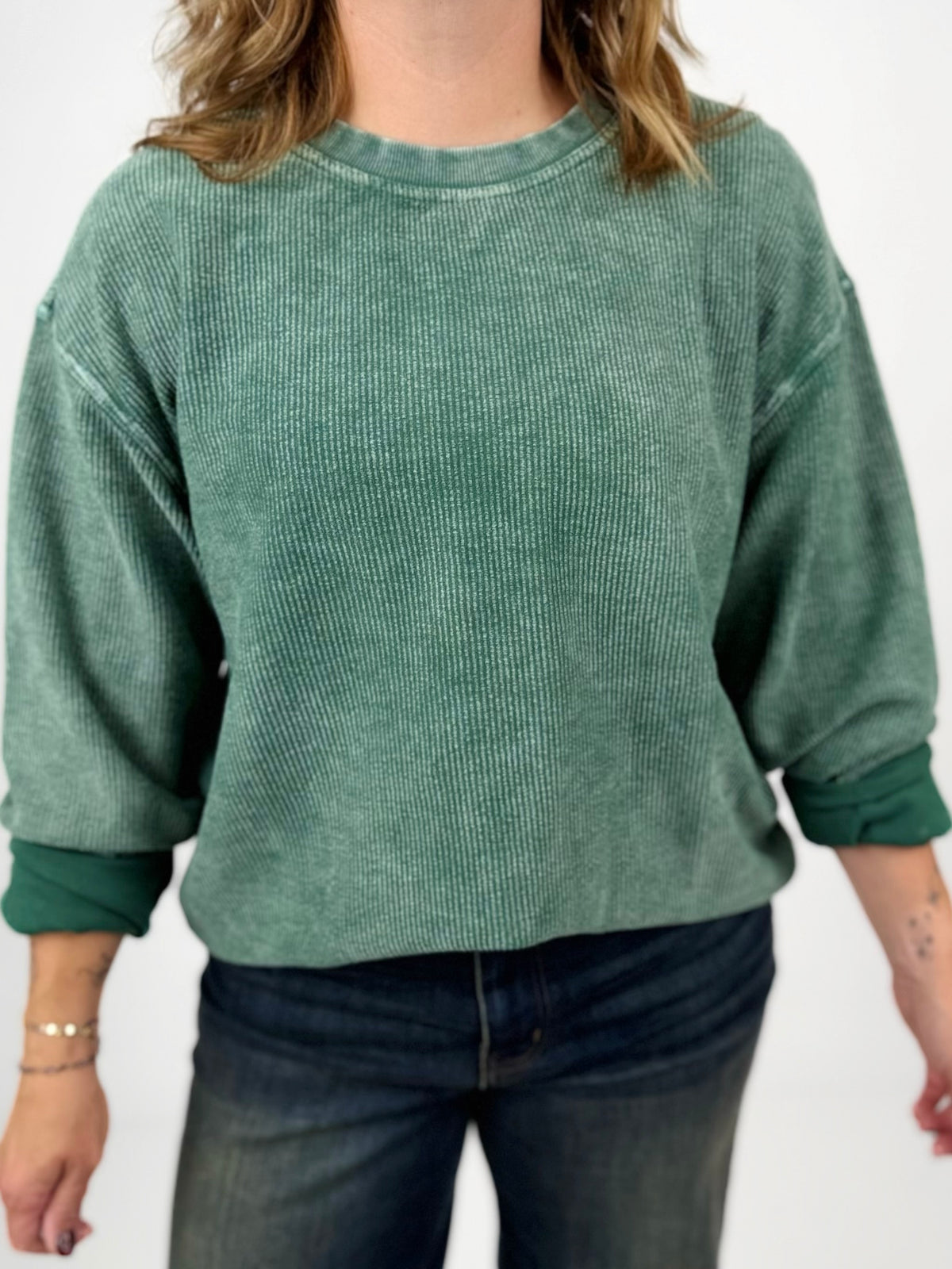 Moon Ryder Corded Crew in Olive Green {XS-2X}