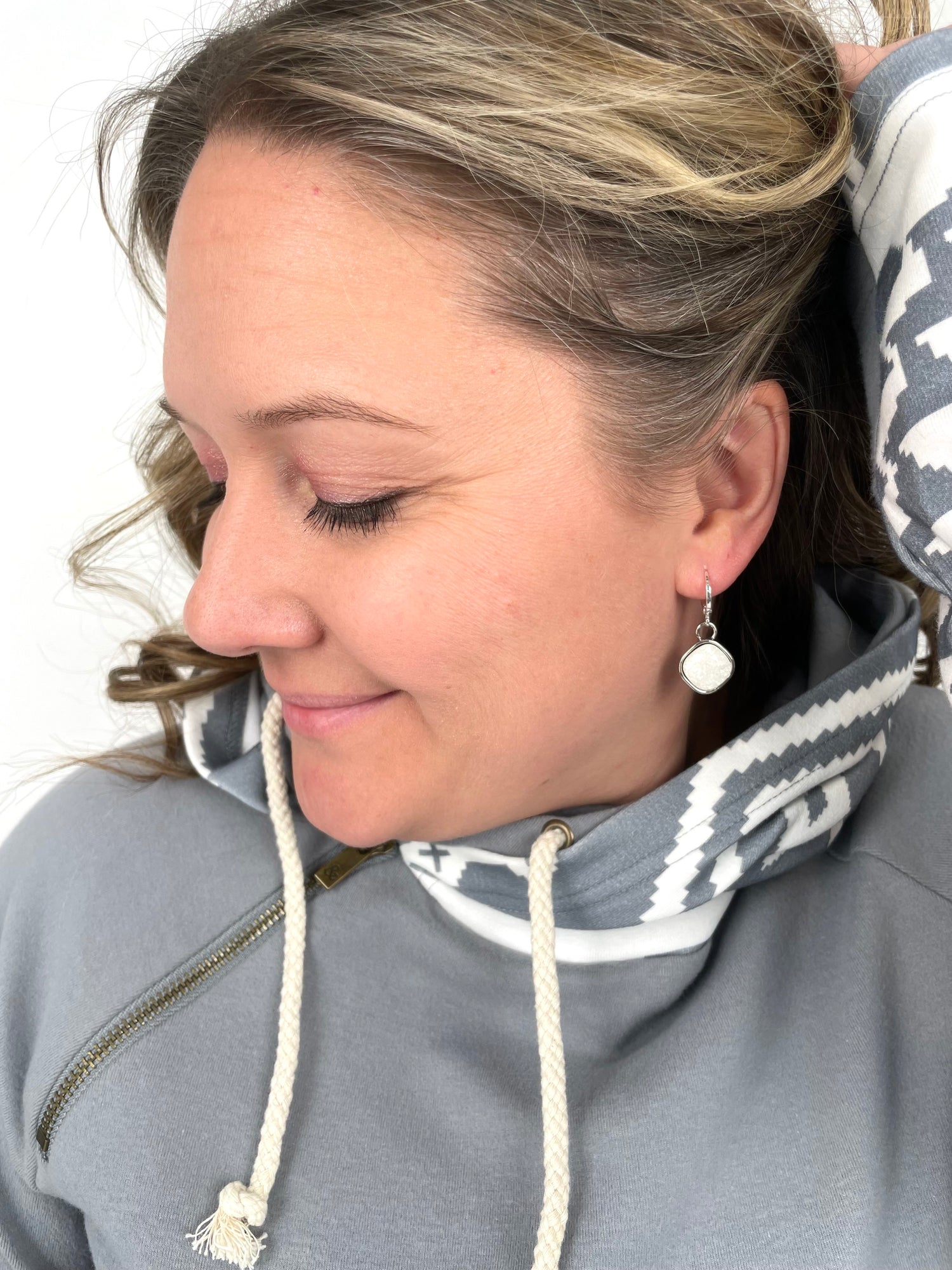 Square Cushion Drop Earring in Ice