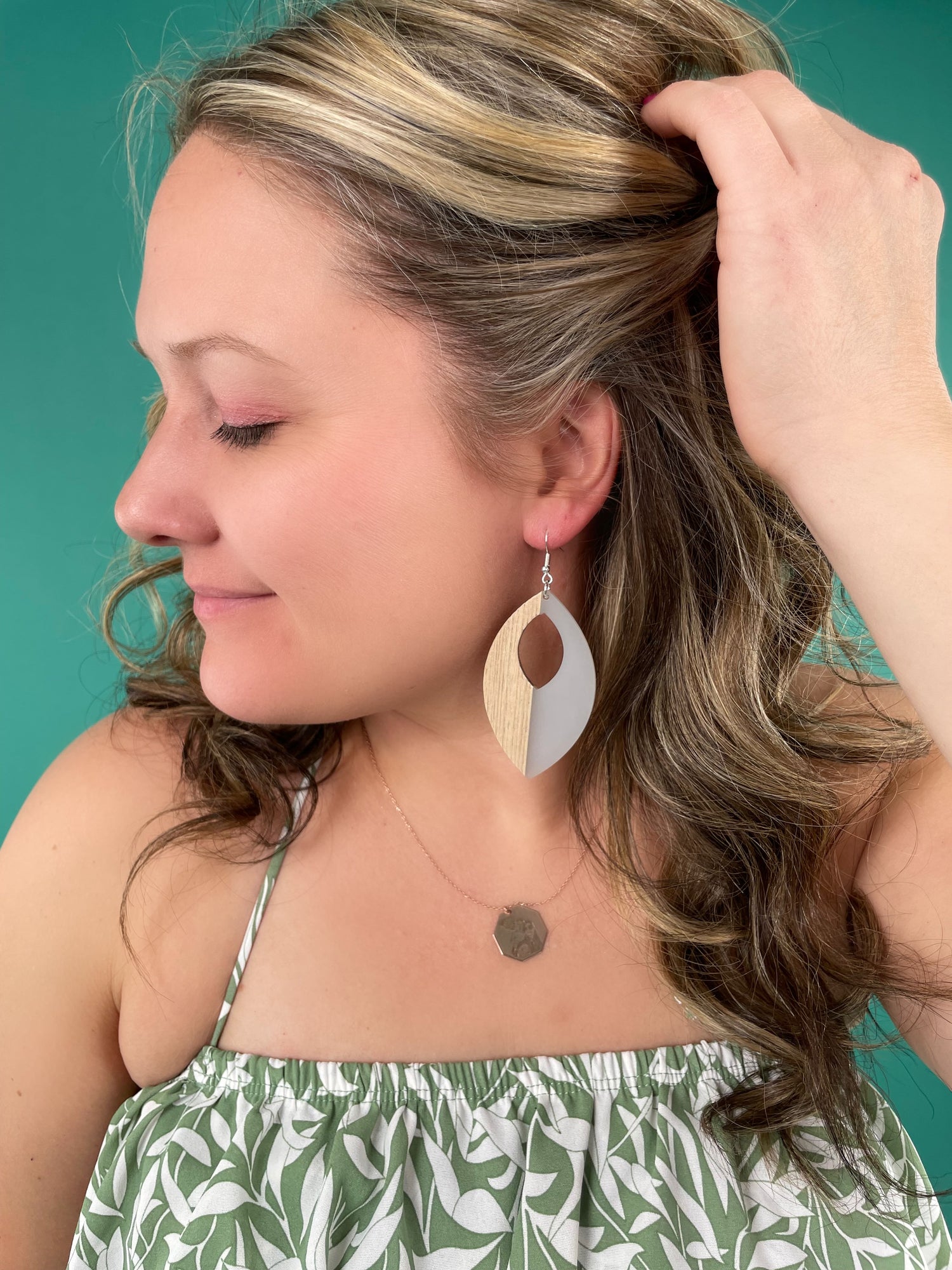 Palm Leaf Wood Earrings