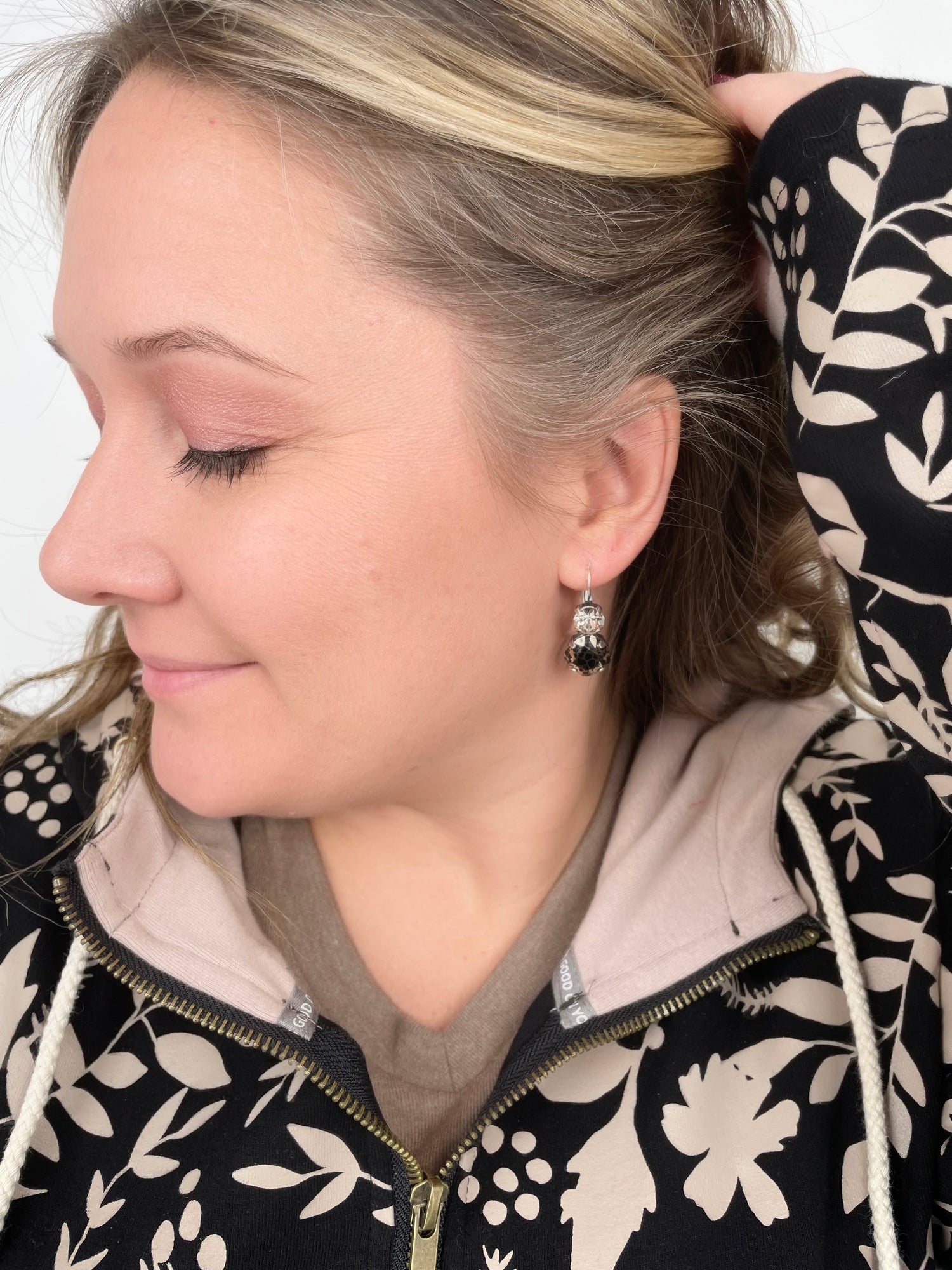 Double Drop Square Cushion Cut Earrings in Jet Rose Patina + Silk