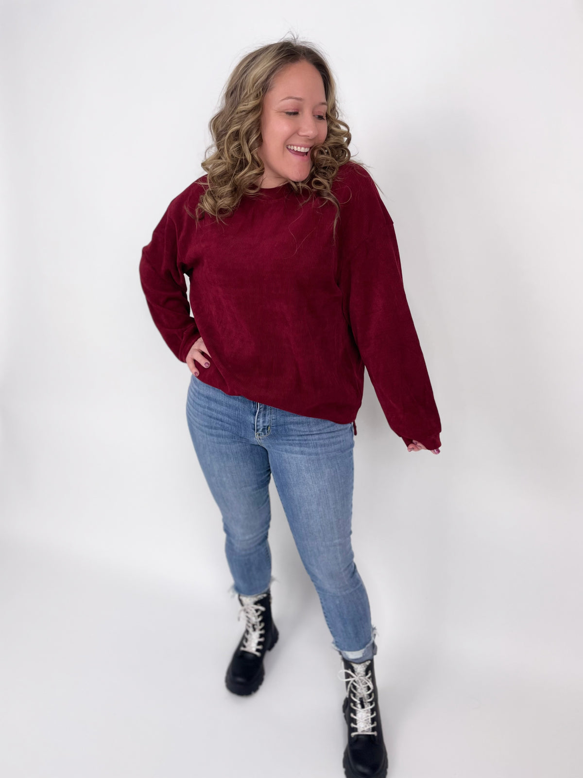 Charlie Luxury Corded Crew in Burgundy {M-3X} - KaraMarie