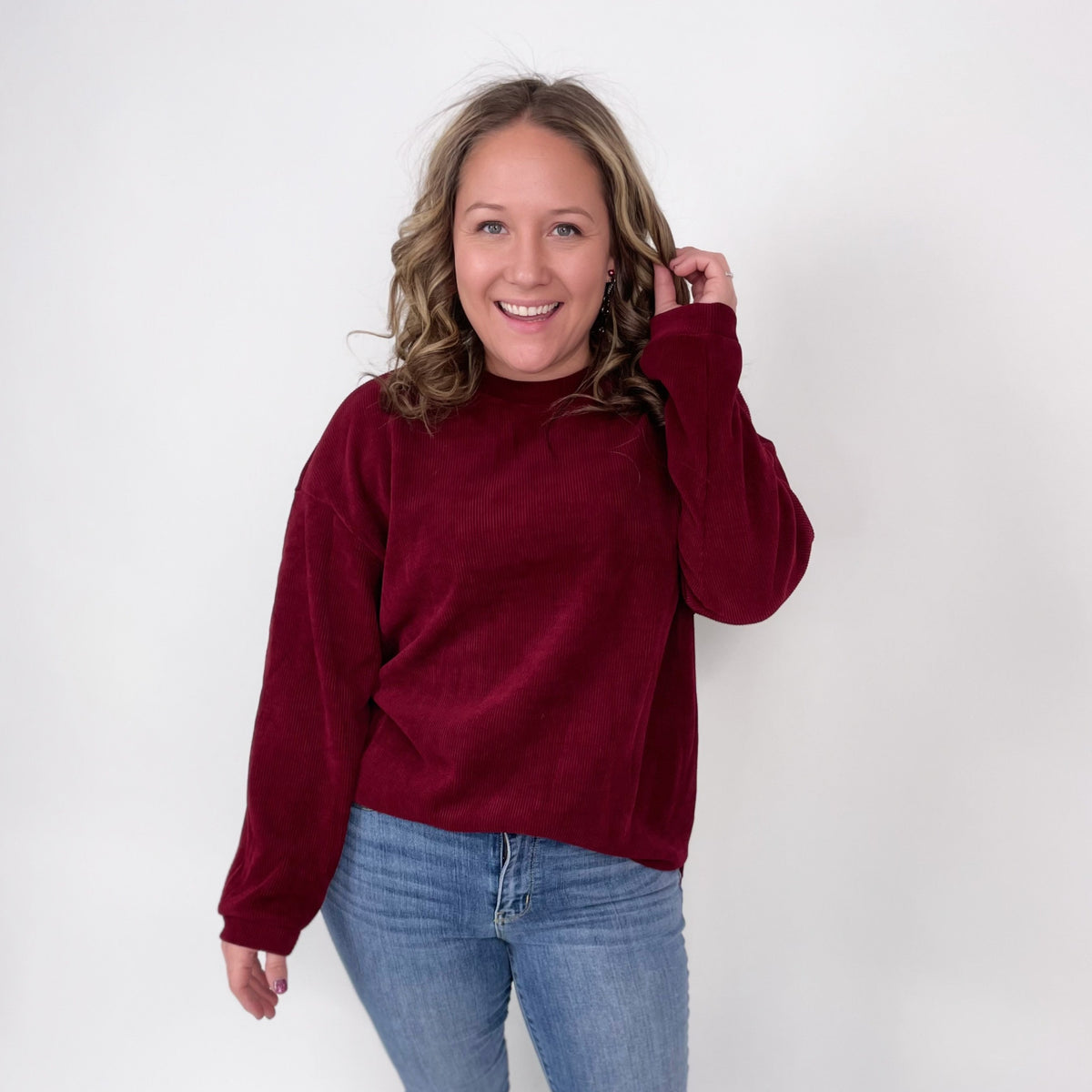 Charlie Luxury Corded Crew in Burgundy {M-3X} - KaraMarie