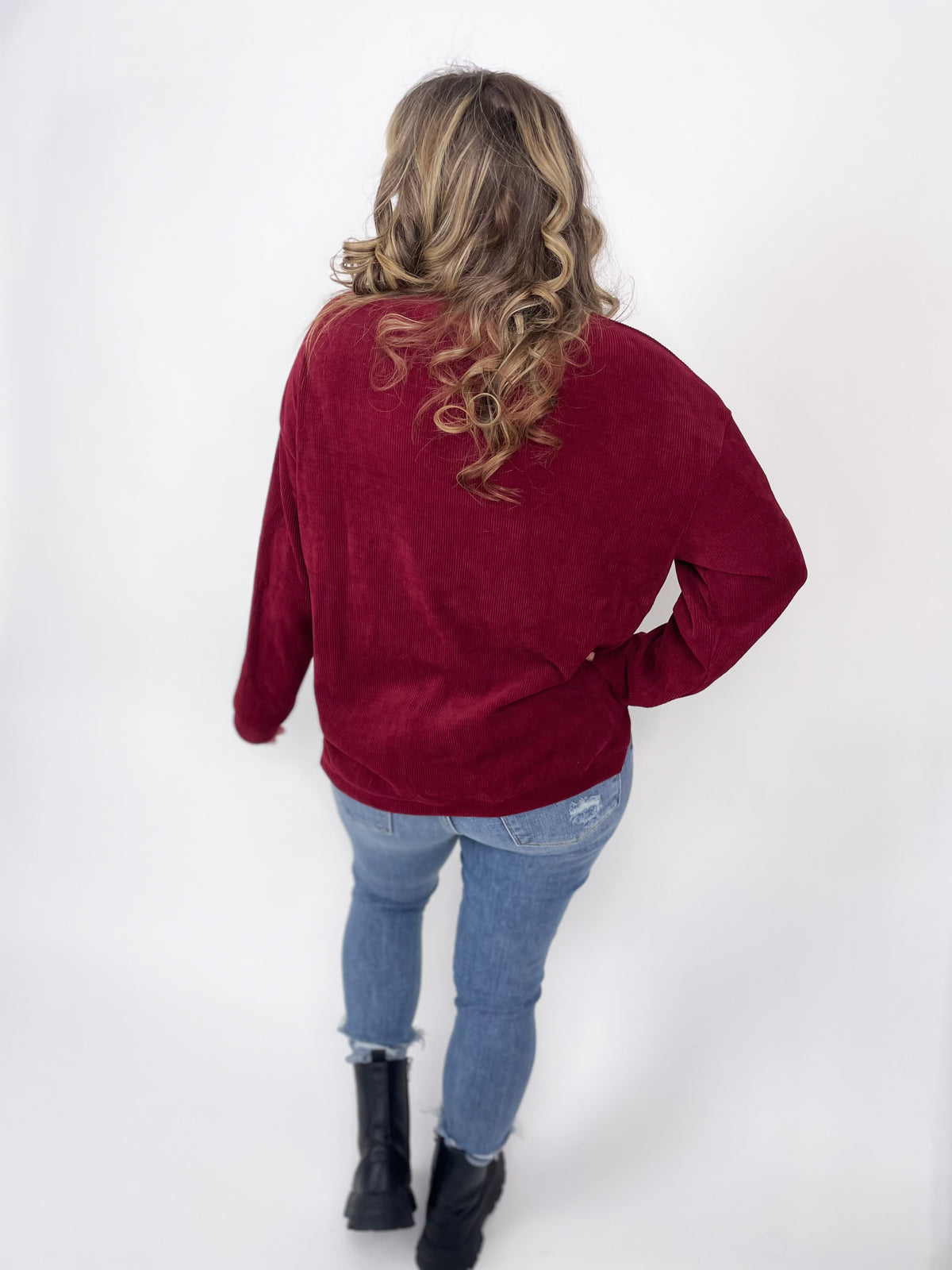 Charlie Luxury Corded Crew in Burgundy {M-3X} - KaraMarie