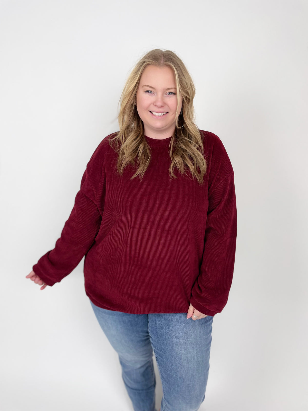 Charlie Luxury Corded Crew in Burgundy {M-3X} - KaraMarie