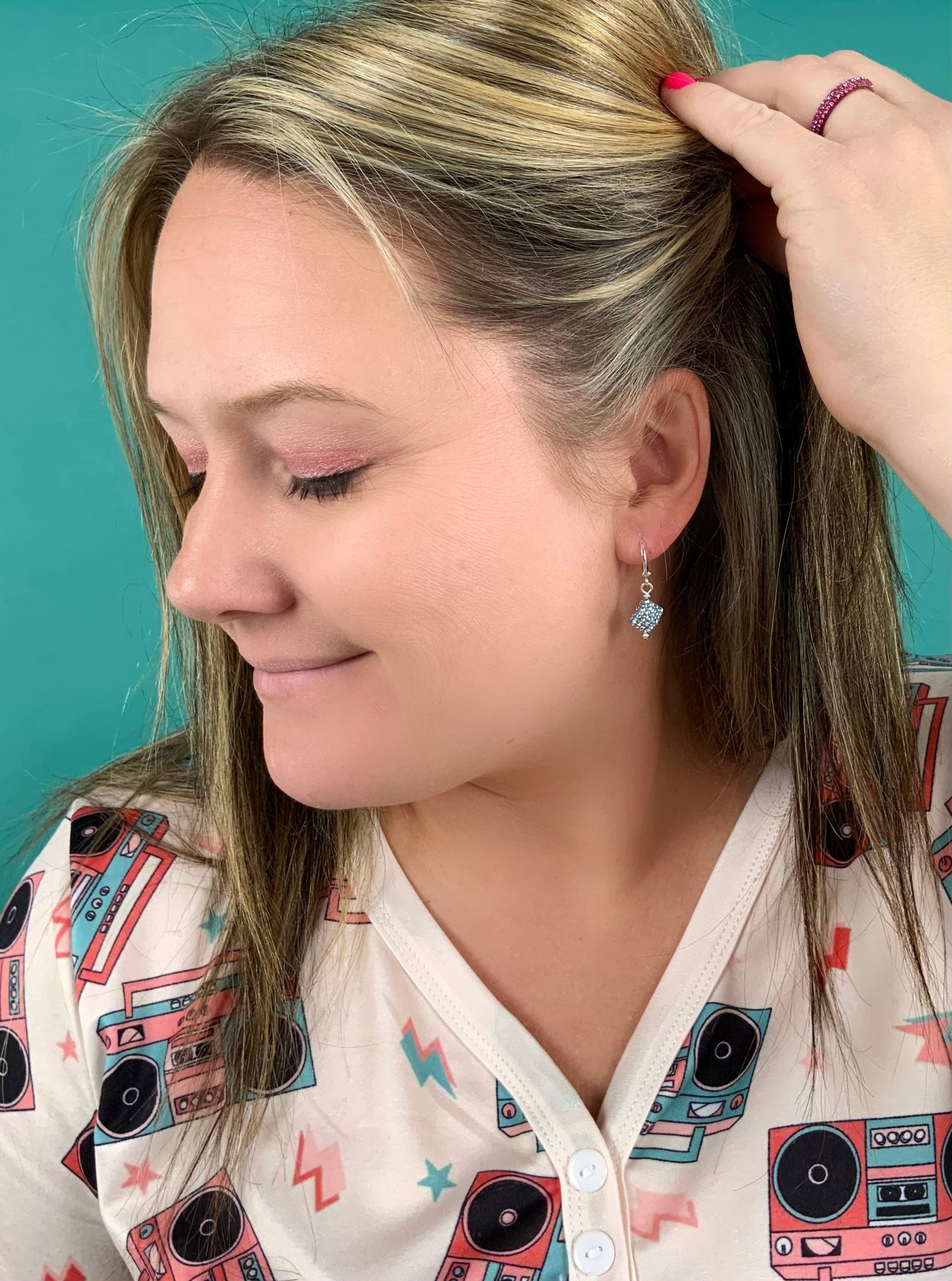 Dice Drop Earrings in Light Sapphire Shimmer - KaraMarie