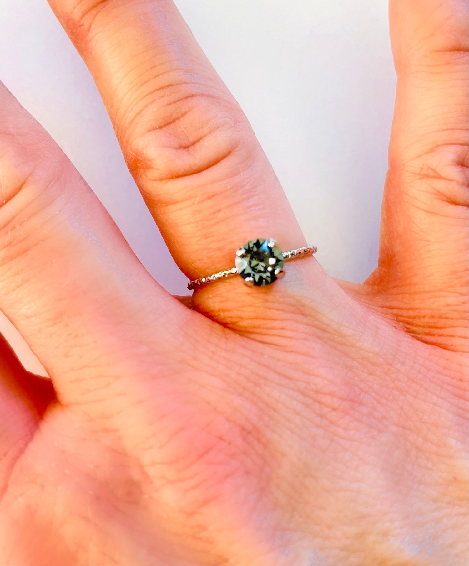 6mm Dainty Solitaire Ring in Silver Night - KaraMarie