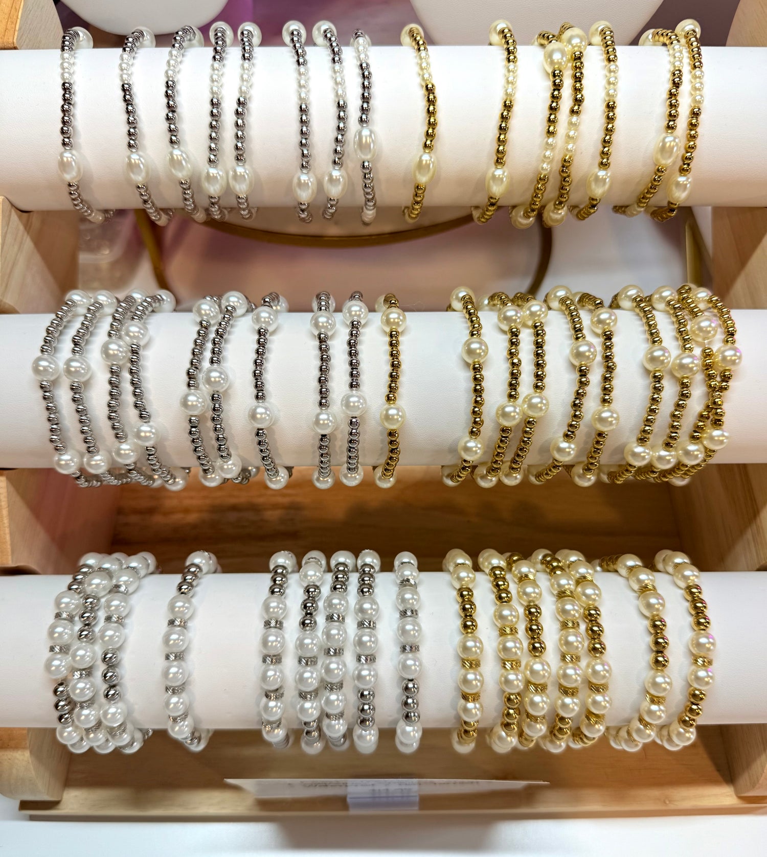 CHARM BAR - PEARL STEEL STRETCH BRACELETS {Gold/Silver} - KaraMarie