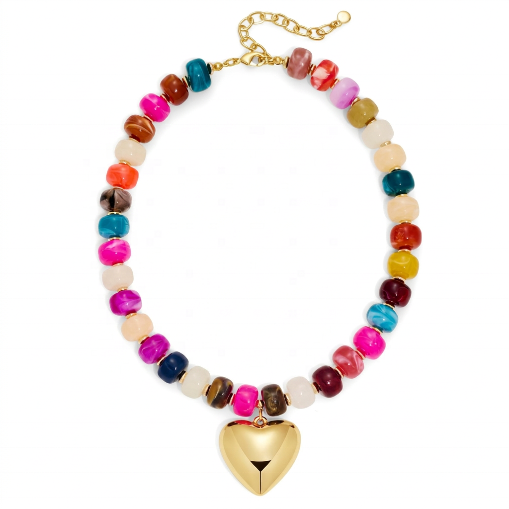 Colorful Beaded Heart Necklace