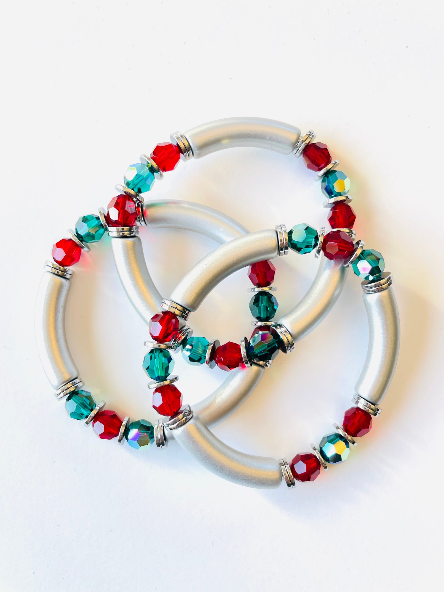 Festive Holiday Bamboo Stretch Bracelet in Silver - KaraMarie