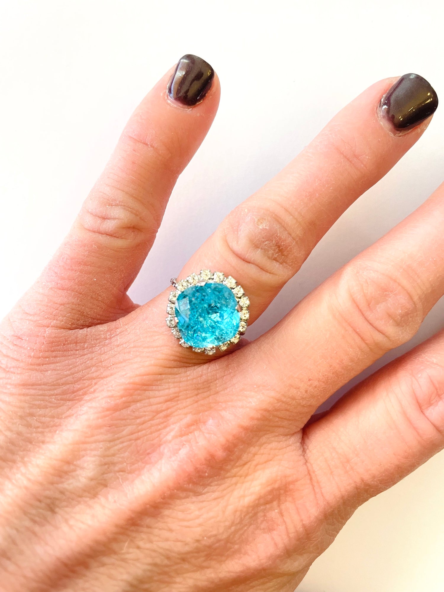 Square Cushion Daisy Ring in Aqua Ice