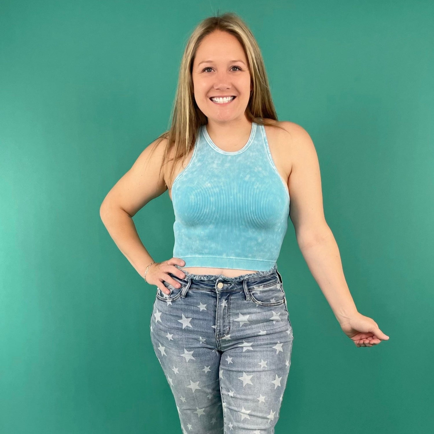 Goals Ribbed Tank Top in Ice Blue