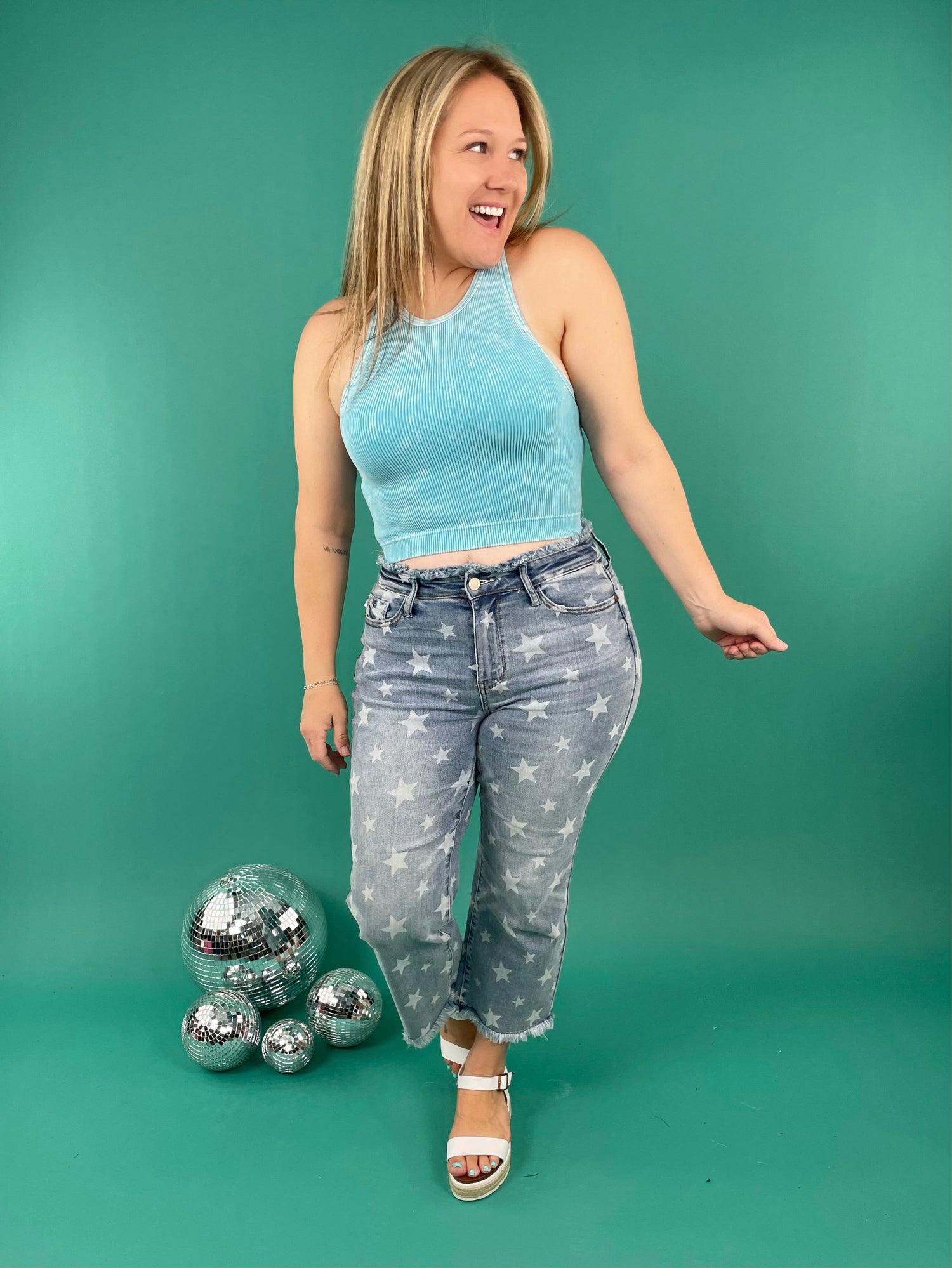 Goals Ribbed Tank Top in Ice Blue