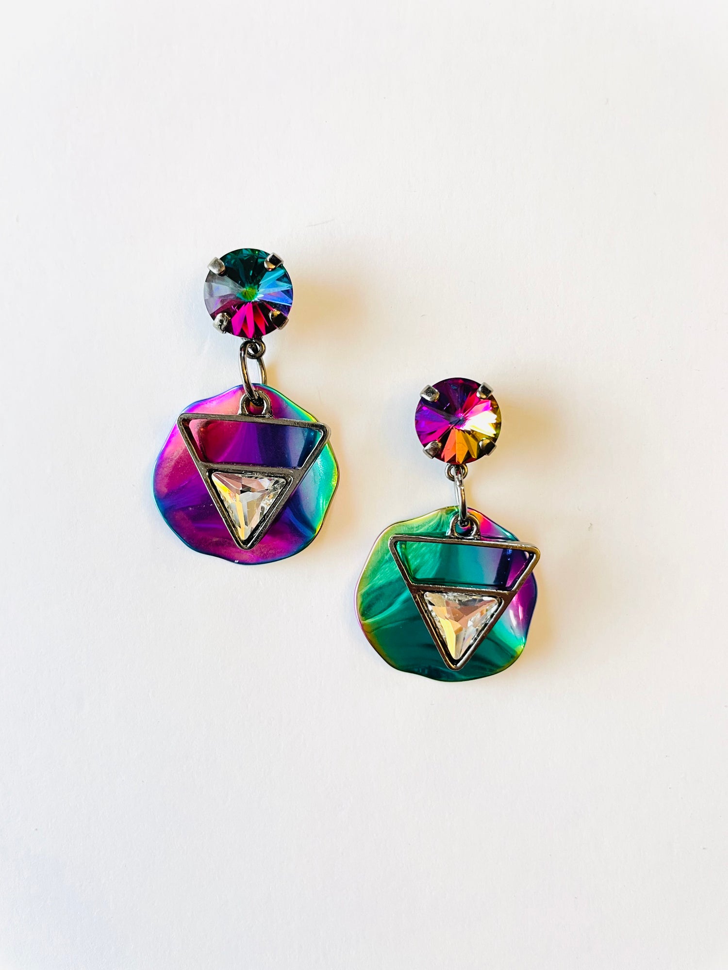 Oil Slick Triangle Spike Earrings