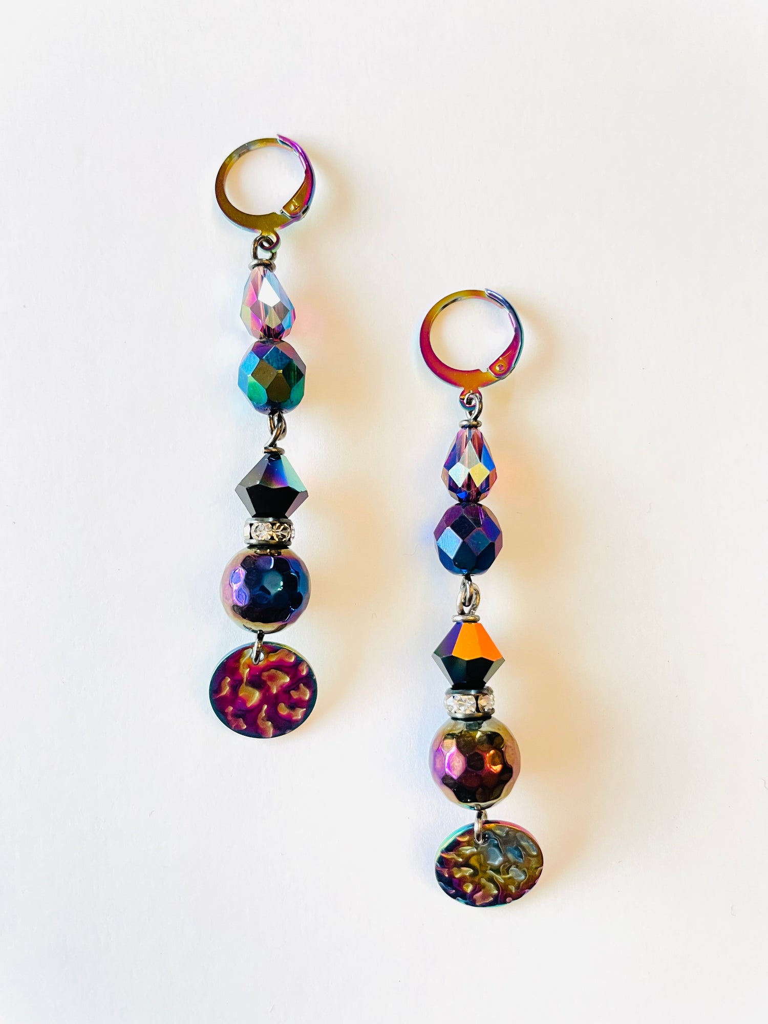Oil Slick Segmented Beaded Earrings