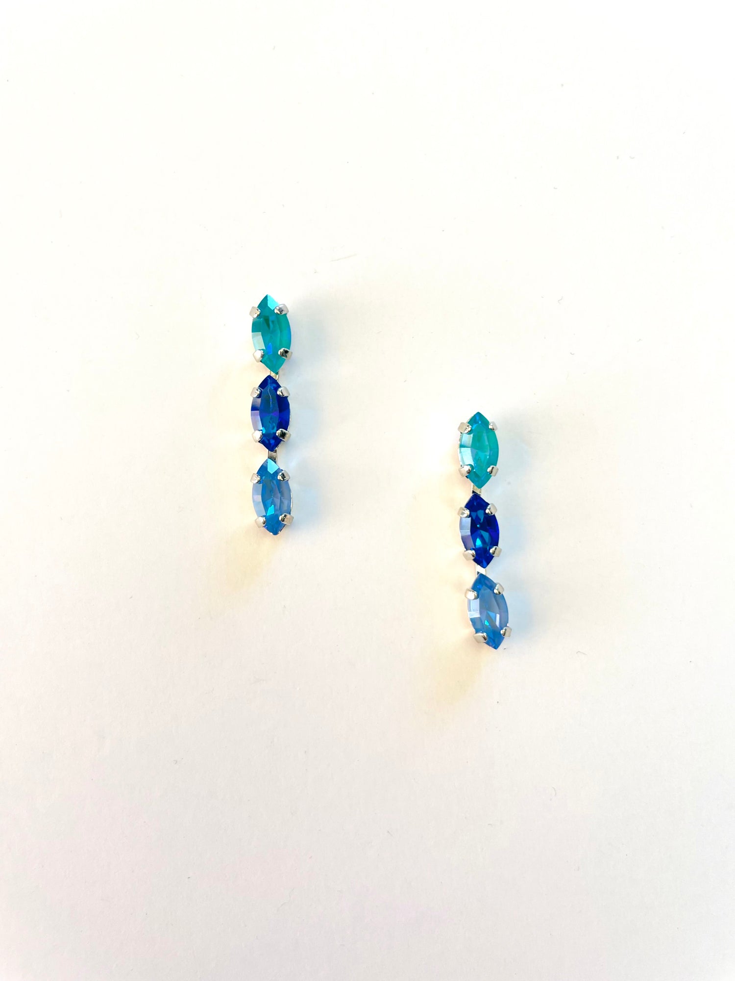 Triple Navette Earrings in Blue Ombre