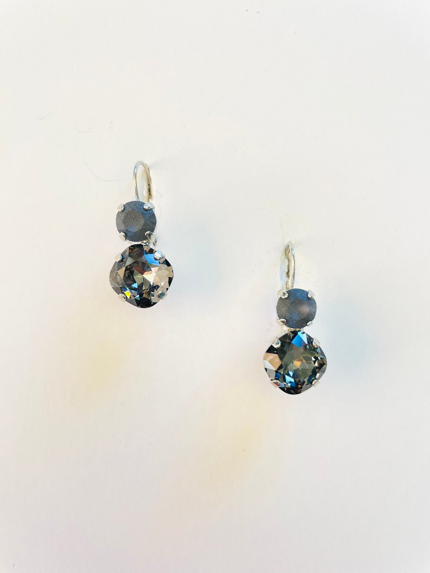 Double Drop Square Cushion Cut Earrings in Matte Silver Night + Silver Night