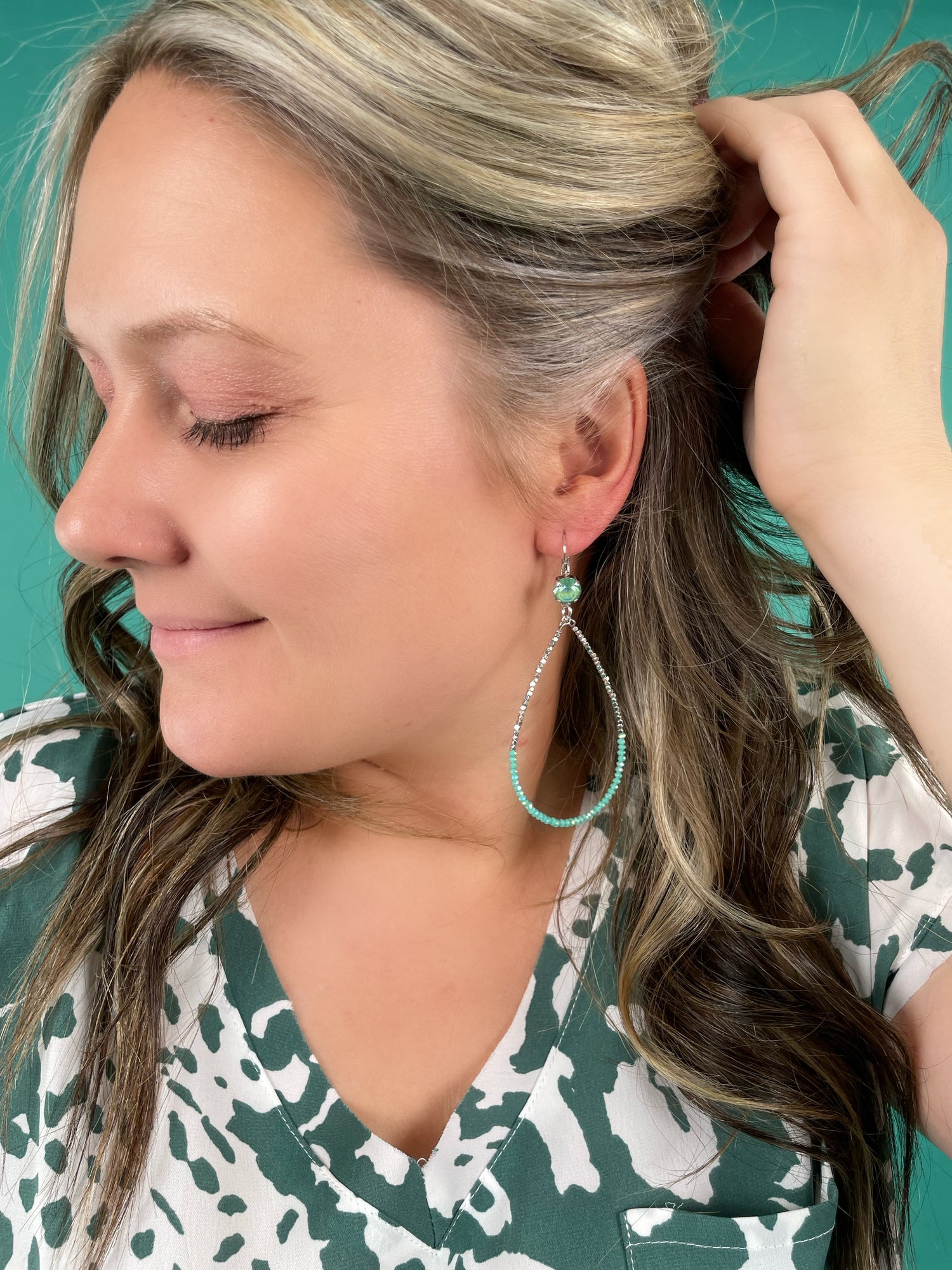 Beaded Minty Drop Earrings