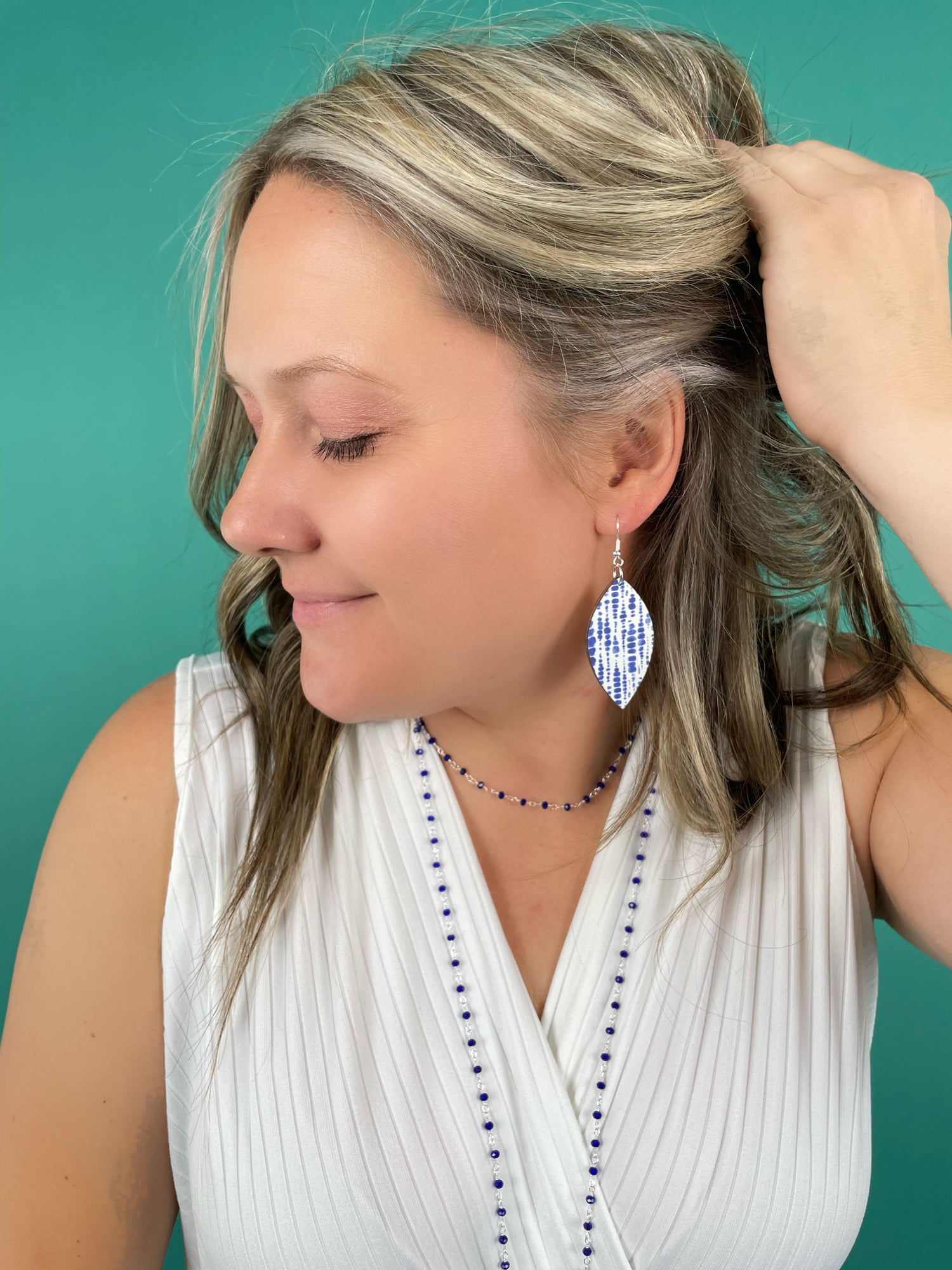 Blue Tie Dye Wood Earring