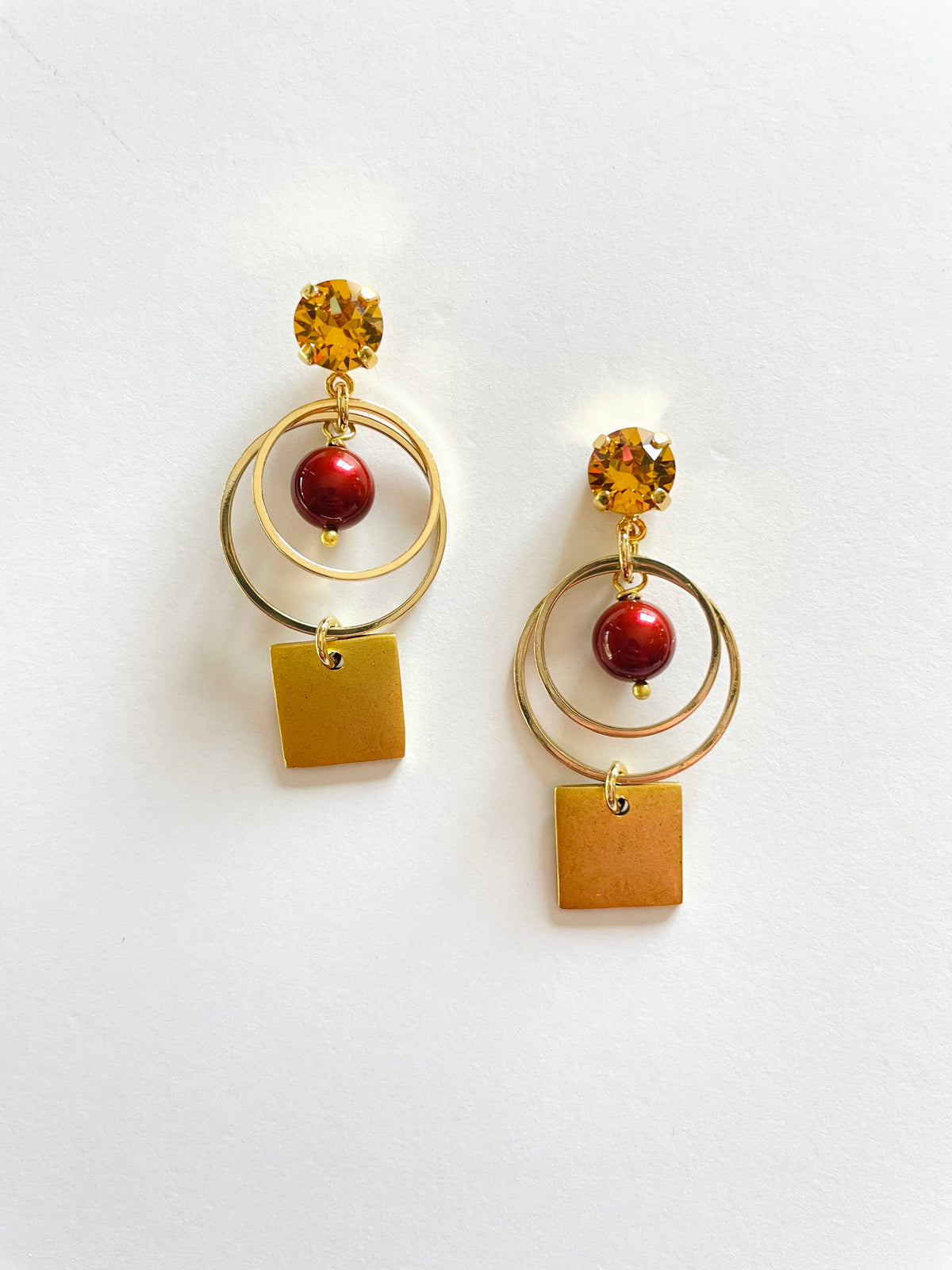 Golden Square Drop Earrings - KaraMarie