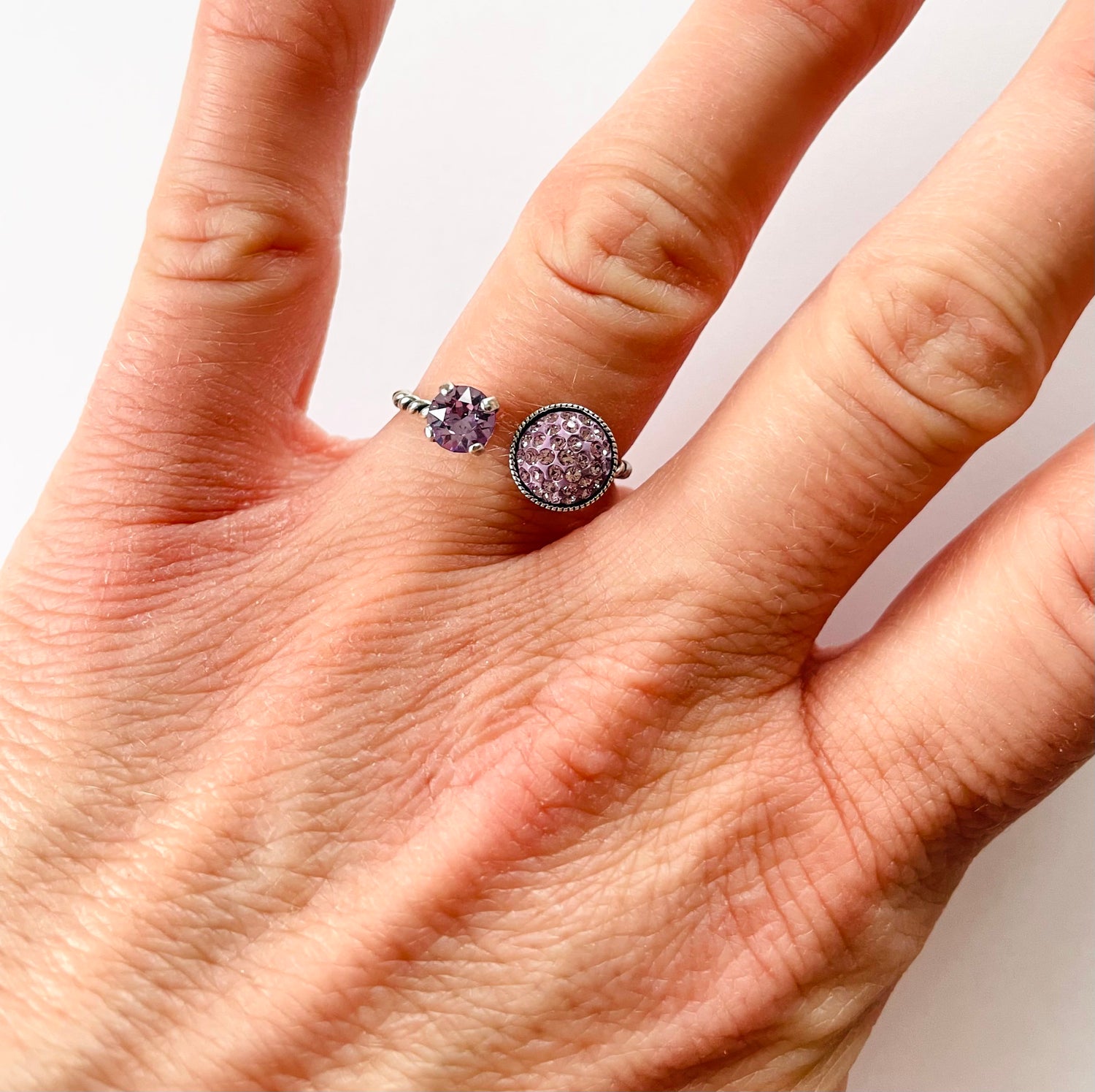 Pave Ball Open Top Ring in Purple Hues