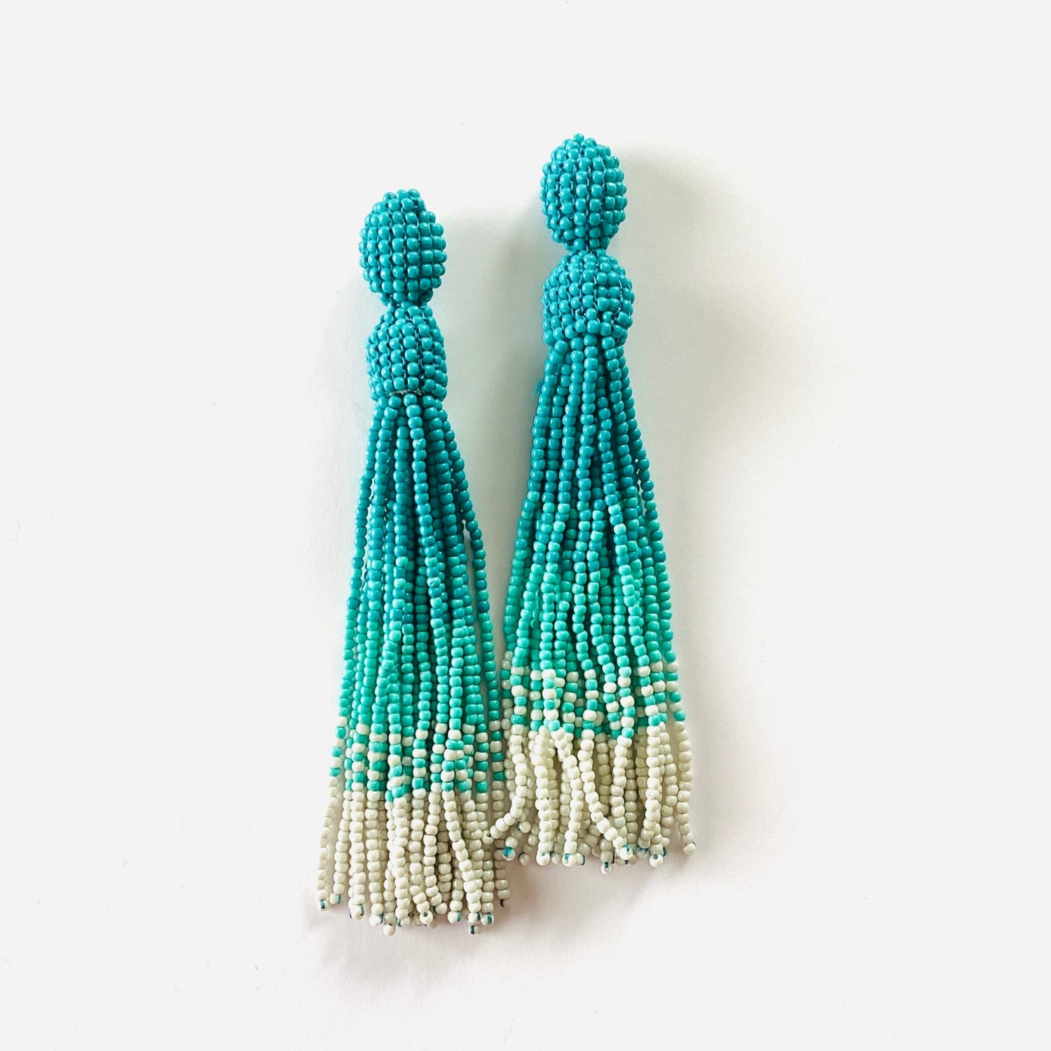 Turquoise Ombre Beaded Tassel Earrings