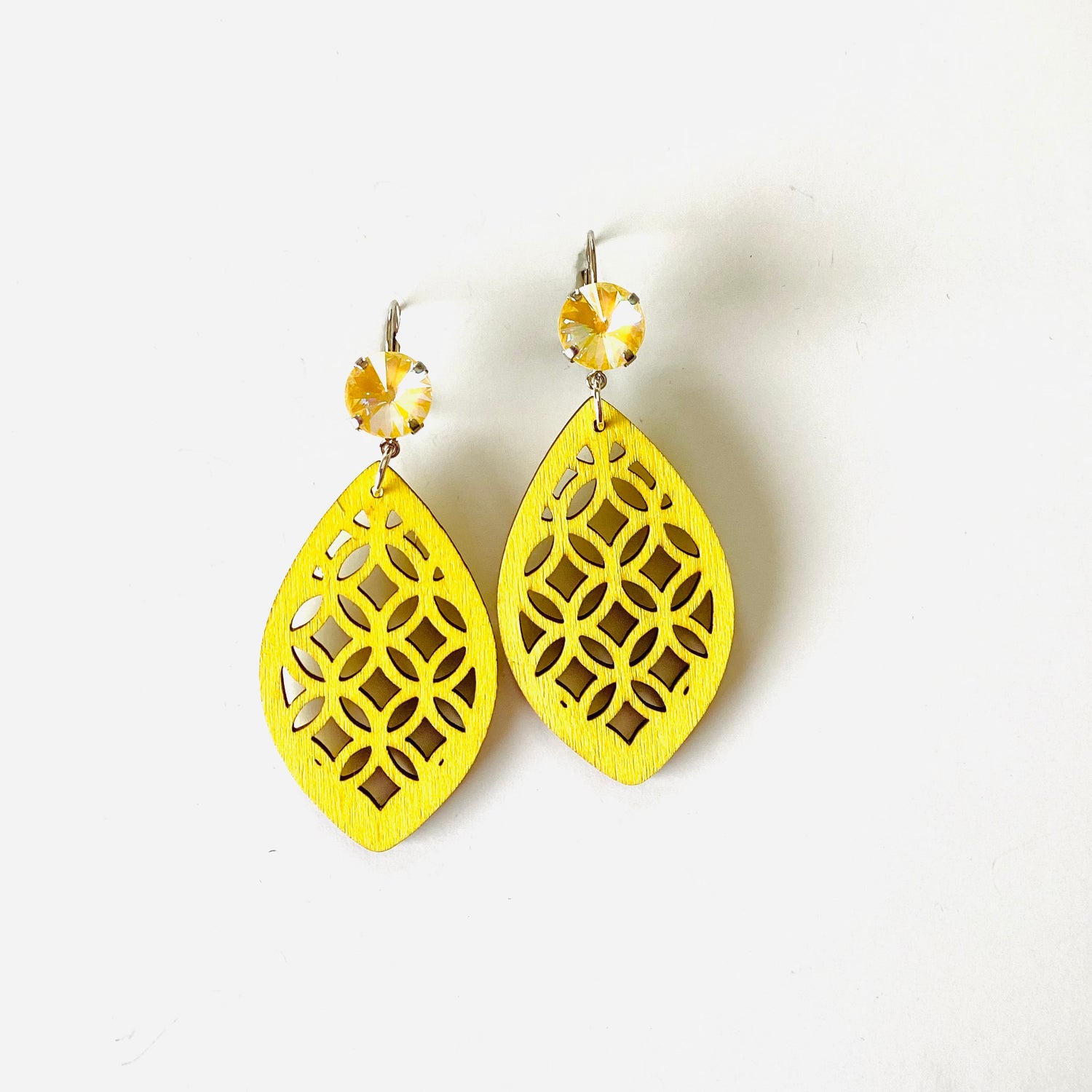 Yellow Windowpane Wooden Earrings