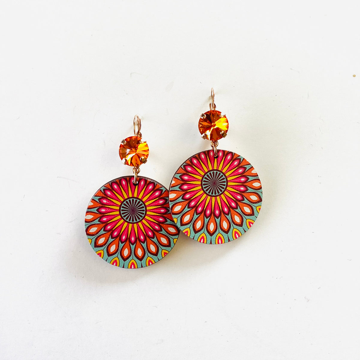 Orange Boho Burst Wood Earrings - KaraMarie