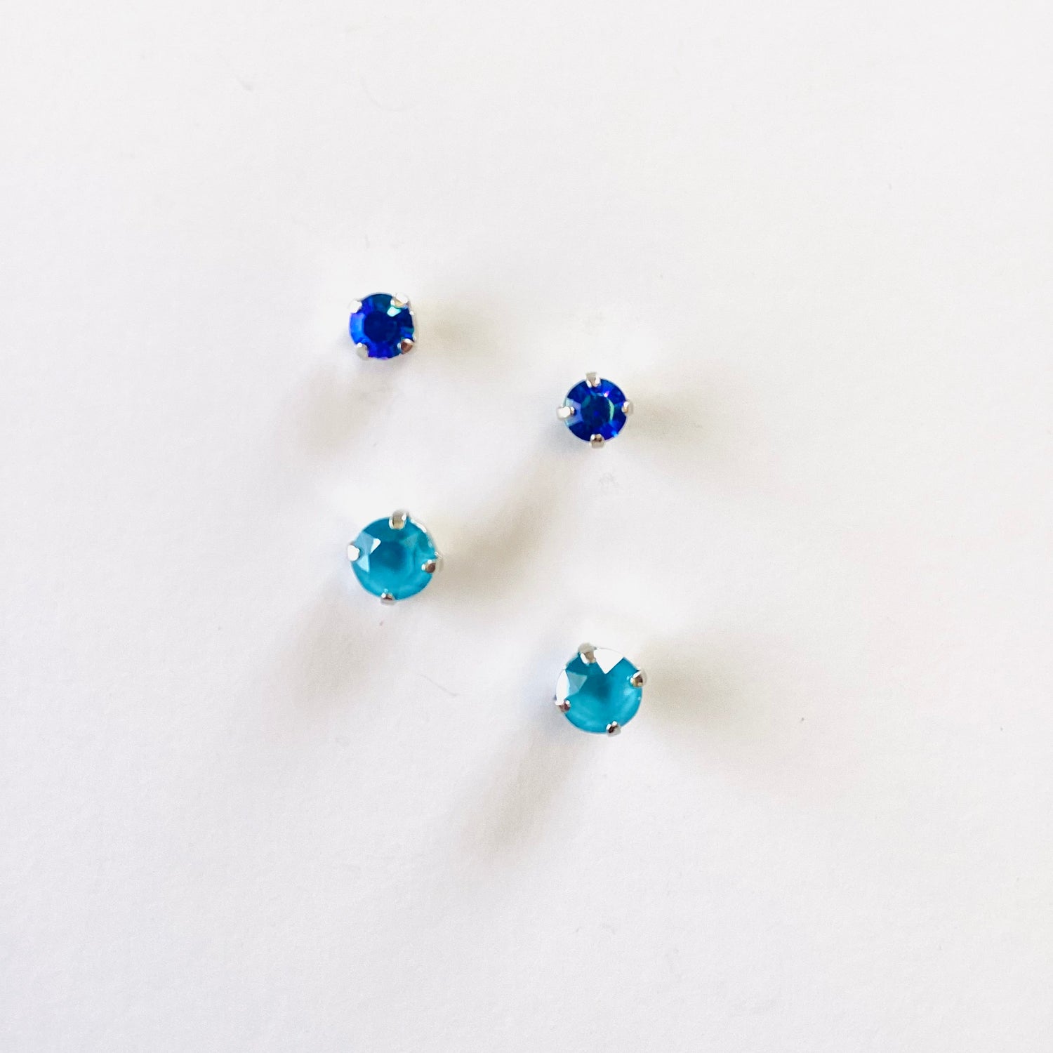 6mm/8mm Earring Set! Azure Lacquer + Sapphire Glacier Blue Post Set!