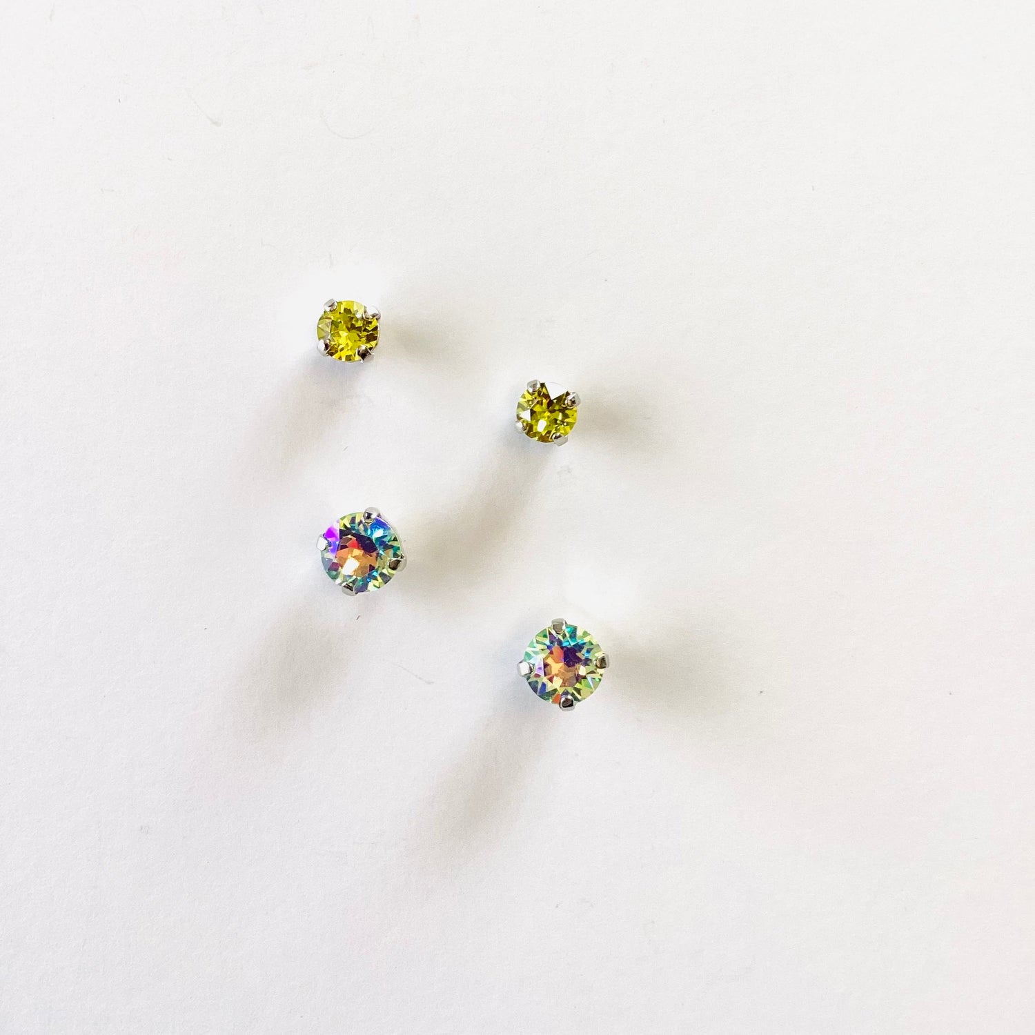6mm/8mm Earring Set! Citrus Green + Chrysolite AB Post Set!
