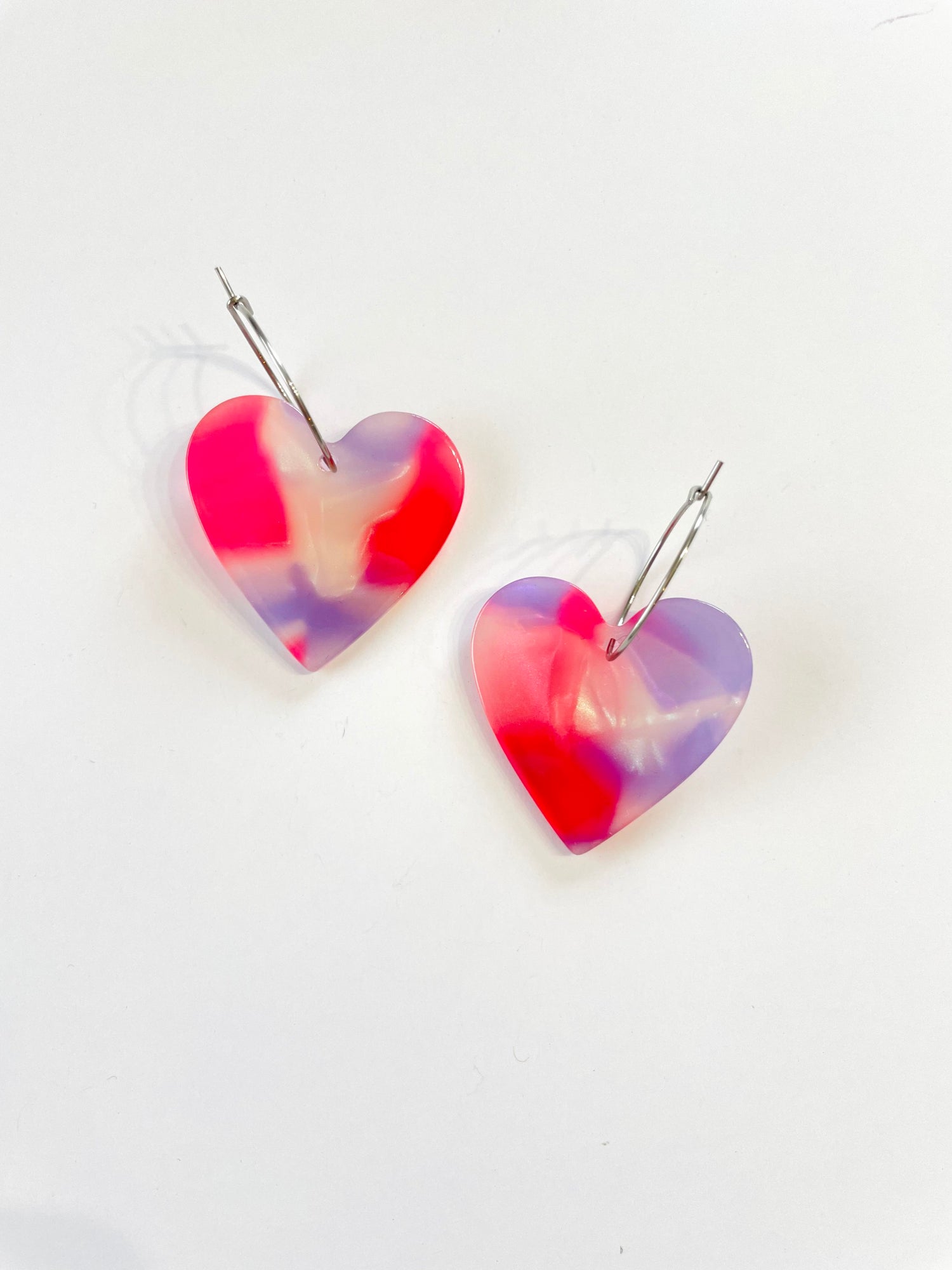 Acrylic Marble Heart Hoop Earrings