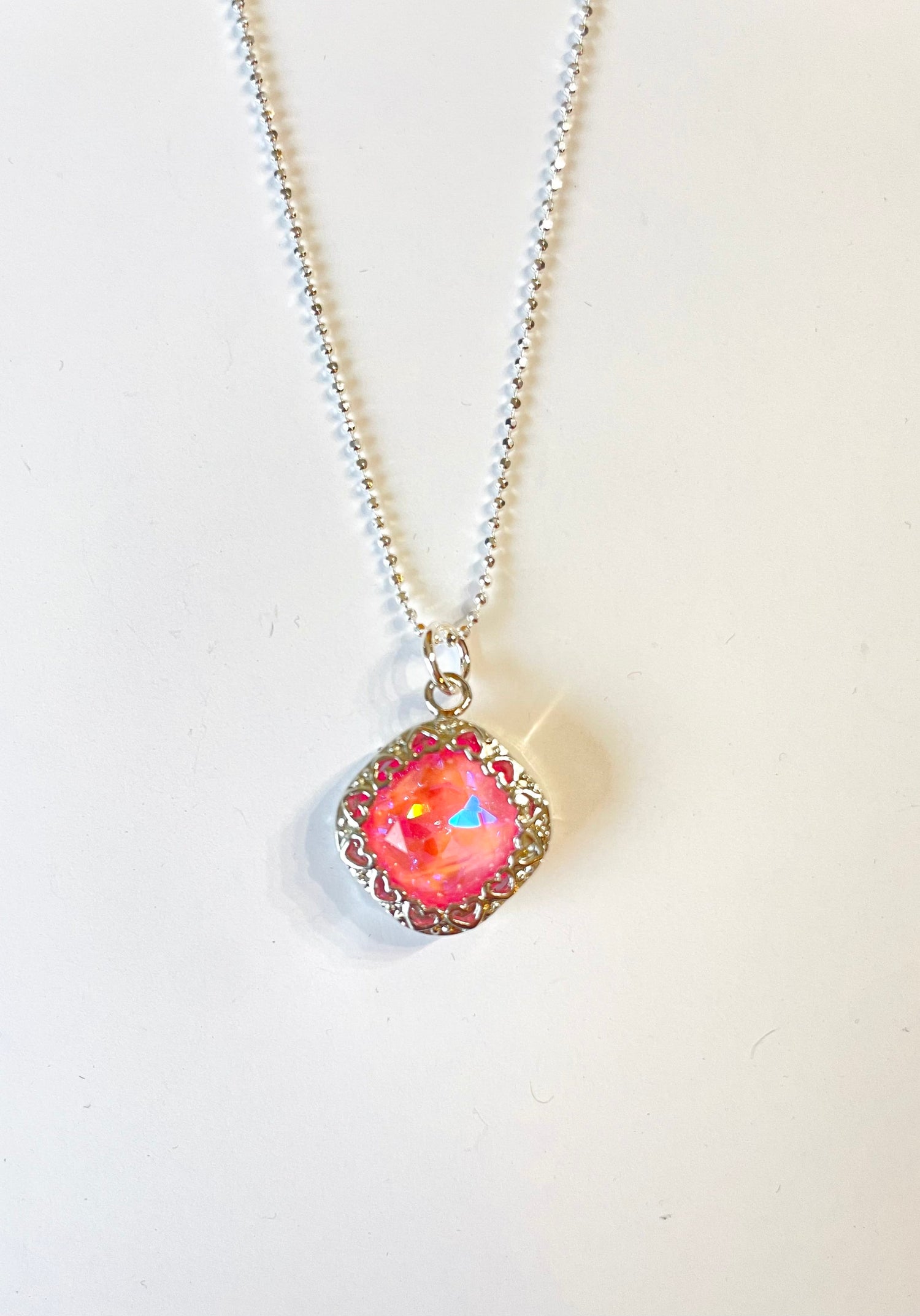 Decorative Heart Pendant Necklace in Ultra Peony Pink