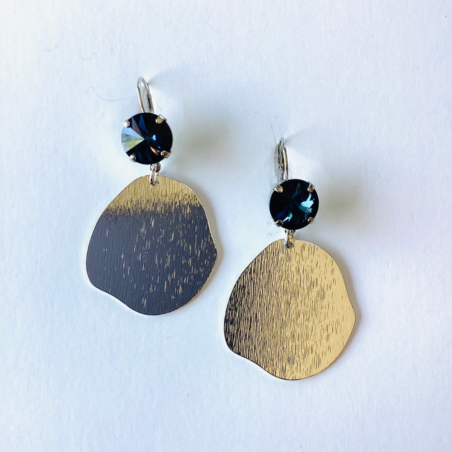 Navy Silver Metal Drop Earrings