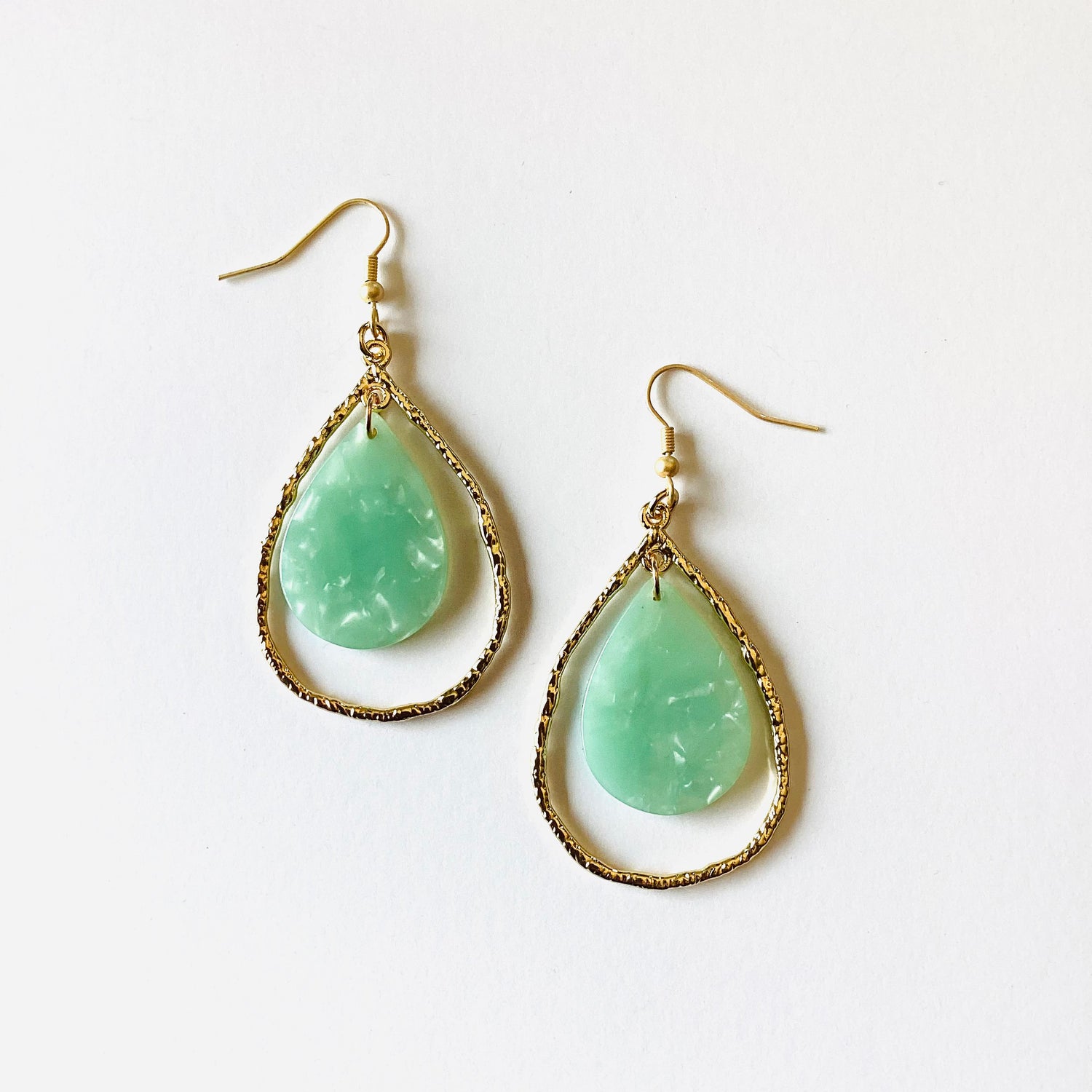 Minty Golden Drop Earrings