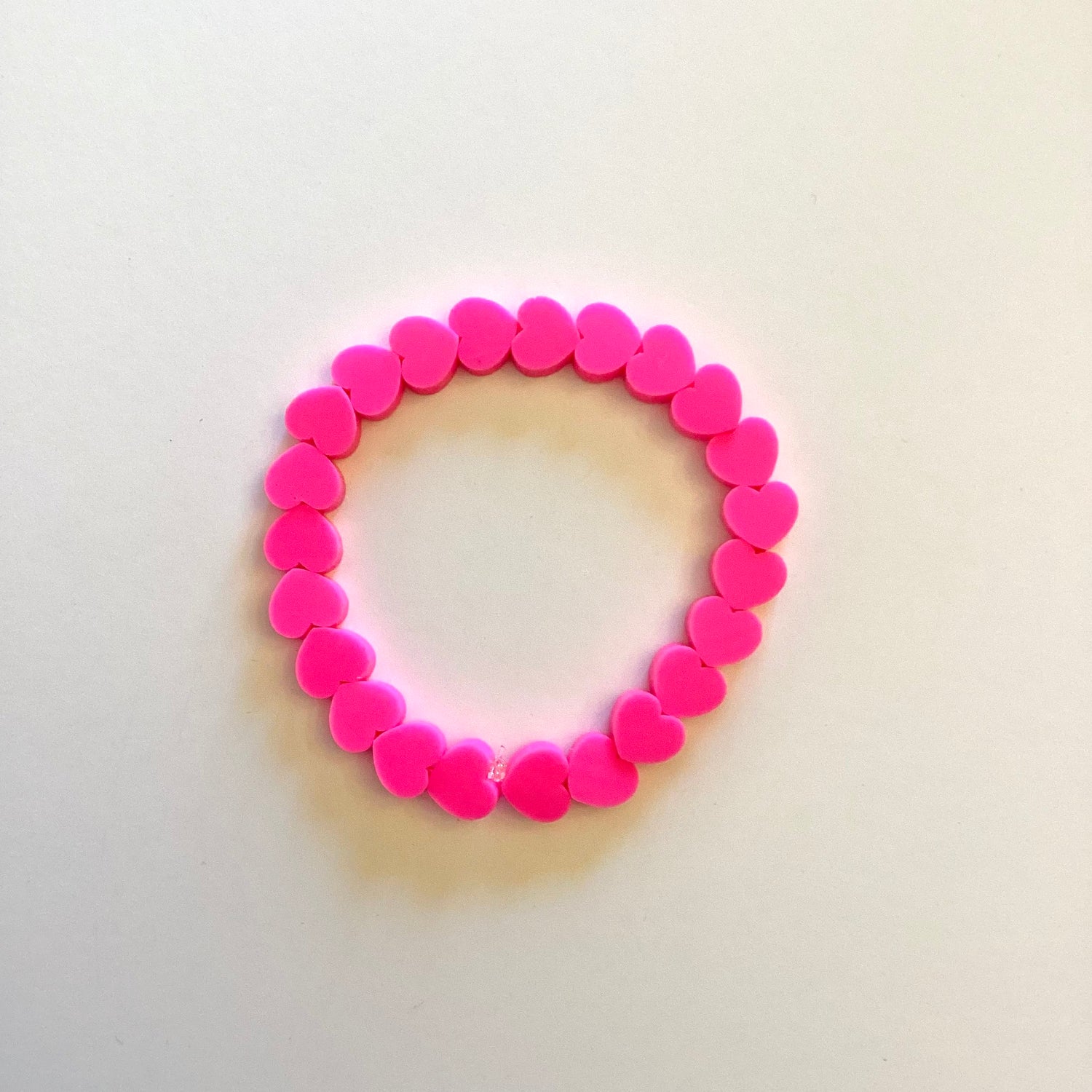 Heart Heishi Stretch Bracelet in Hot Pink