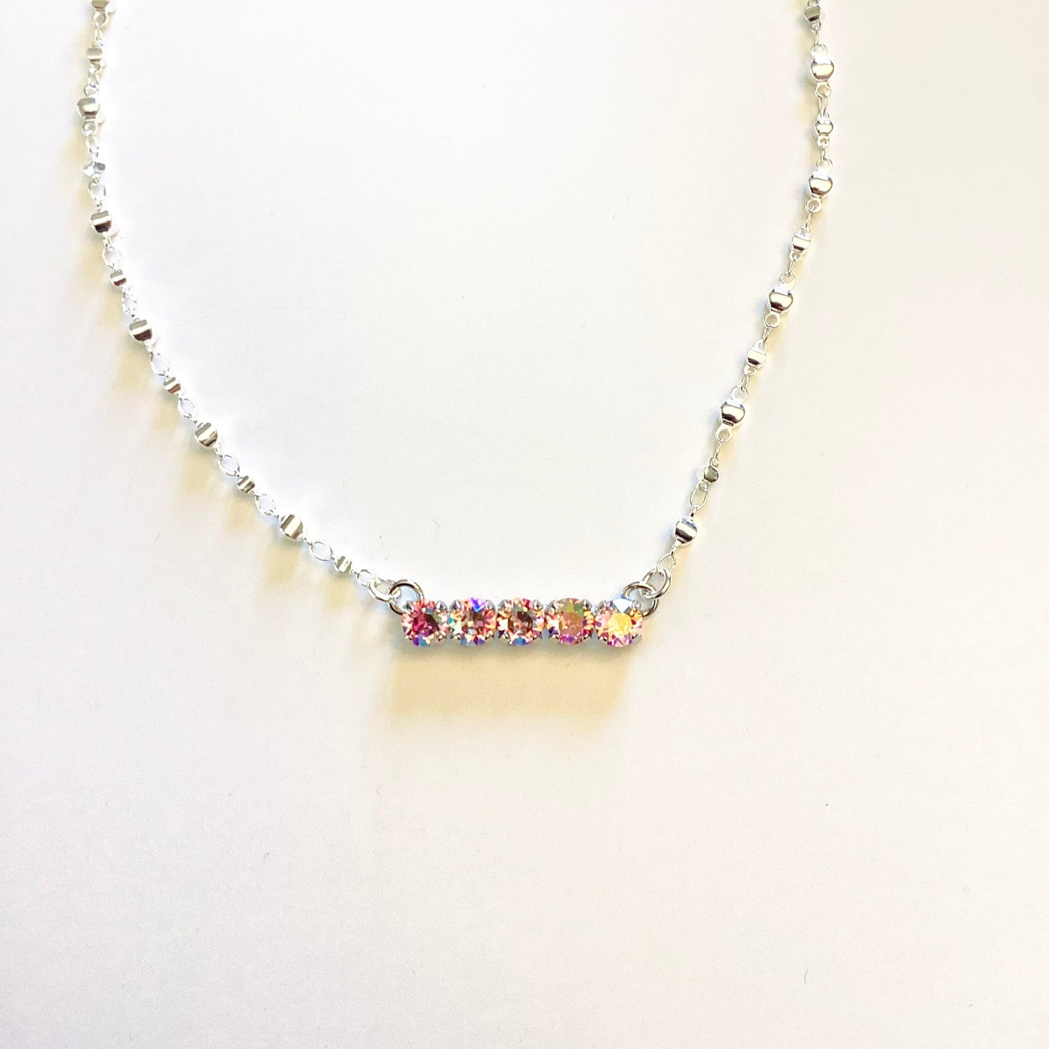 Small Bar Necklace in Light Rose AB