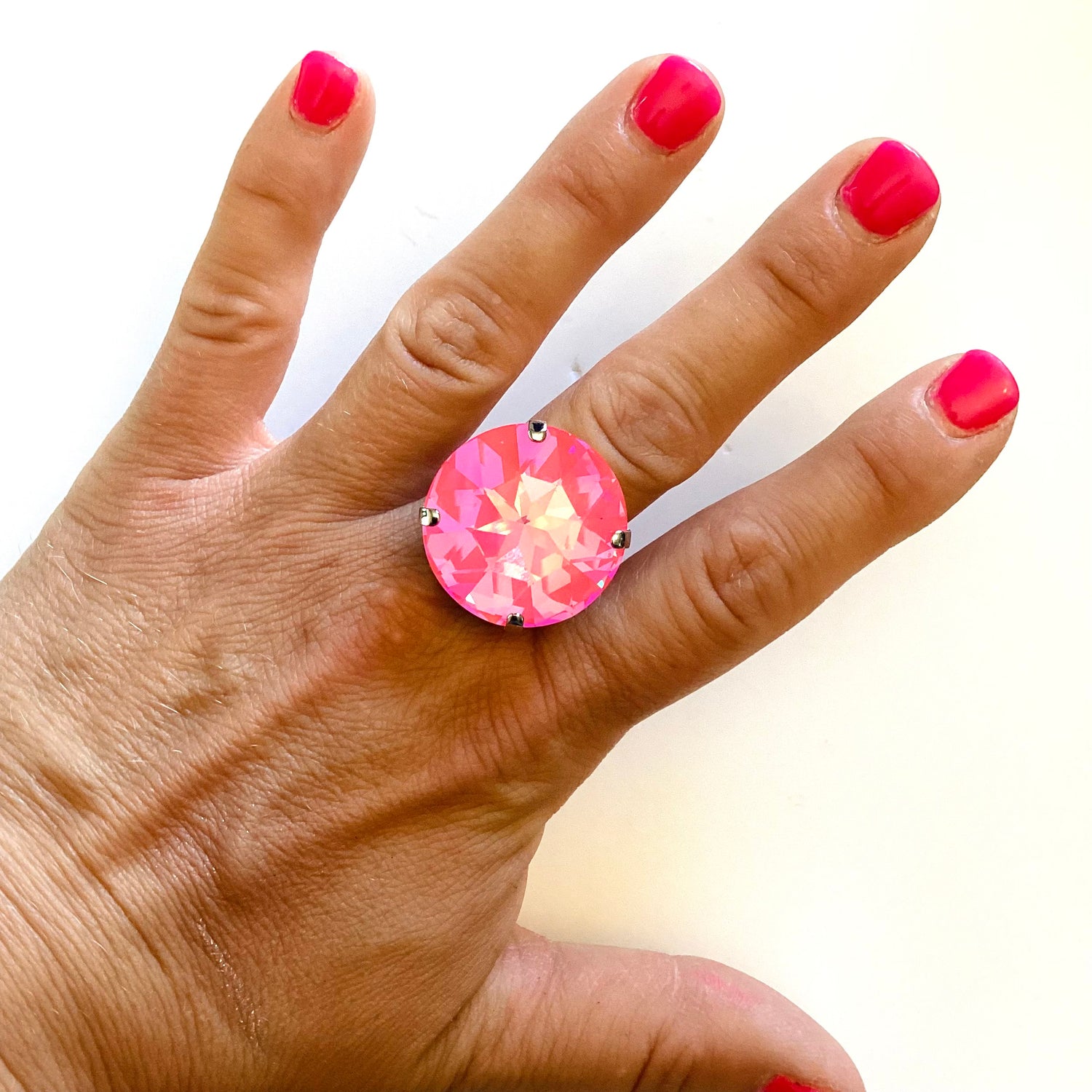 Large Ring Cocktail Ring in Hot Pink