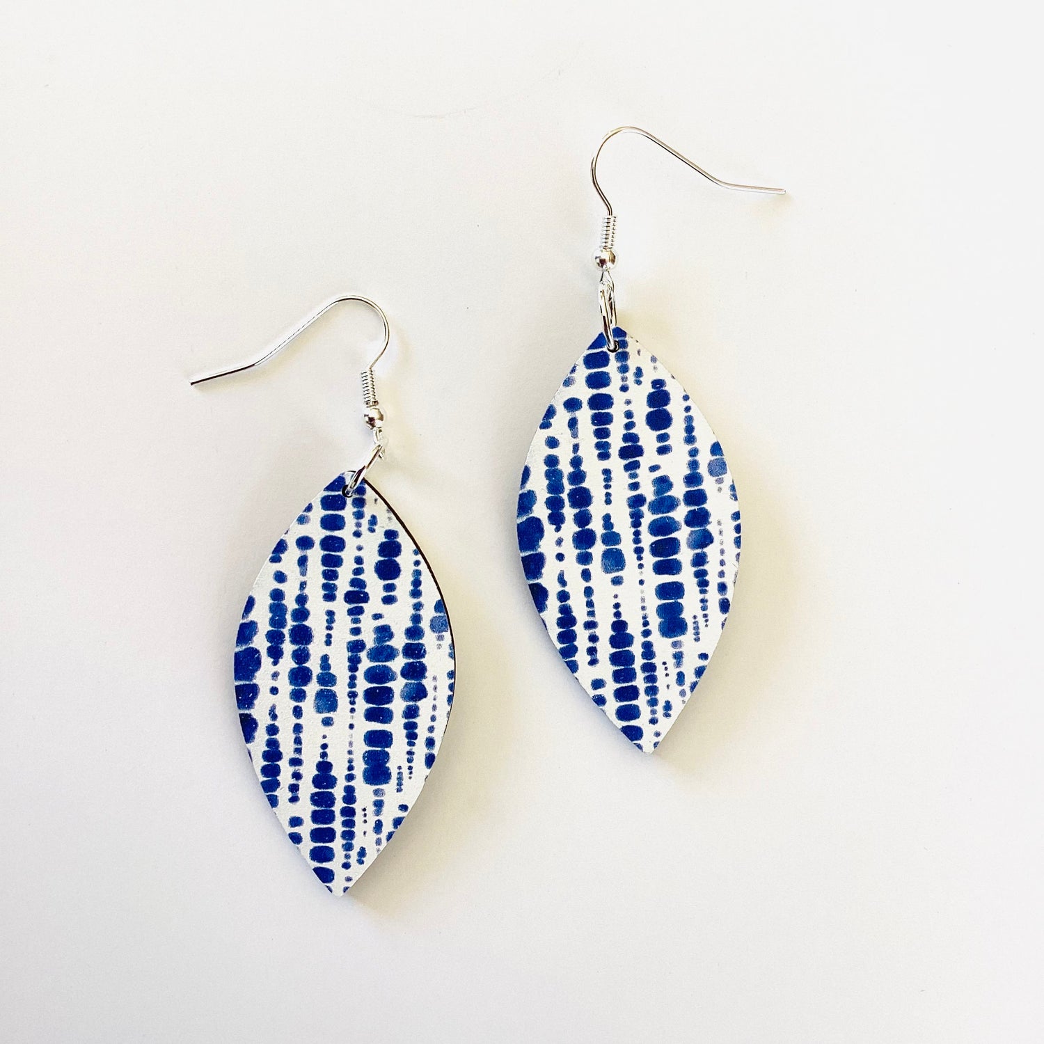 Blue Tie Dye Wood Earring