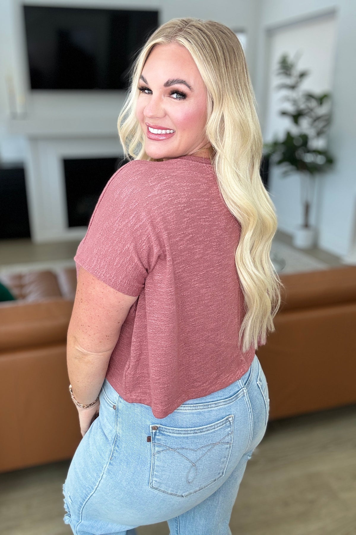 Classic Comfort V-Neck Top in Winter Rose - KaraMarie