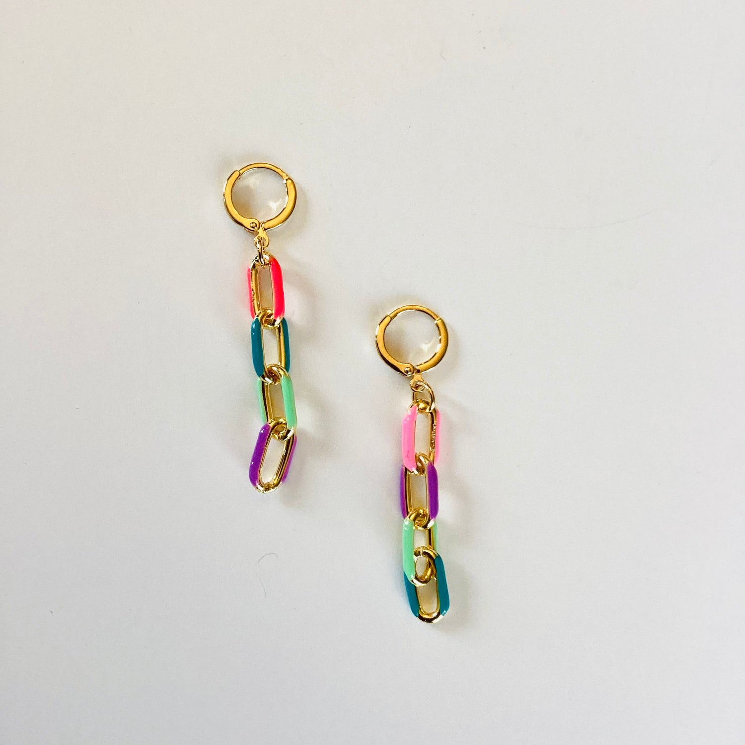 Colorful Gold Enamel Chain Earrings {Multiple Colors!}