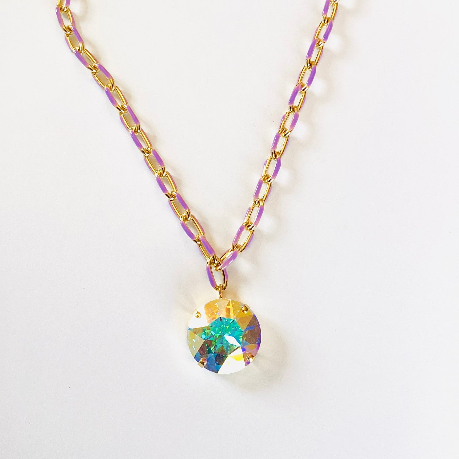 Colorful Gold Enamel Chain Necklace with Statement Crystal {Multiple Colors!} - KaraMarie