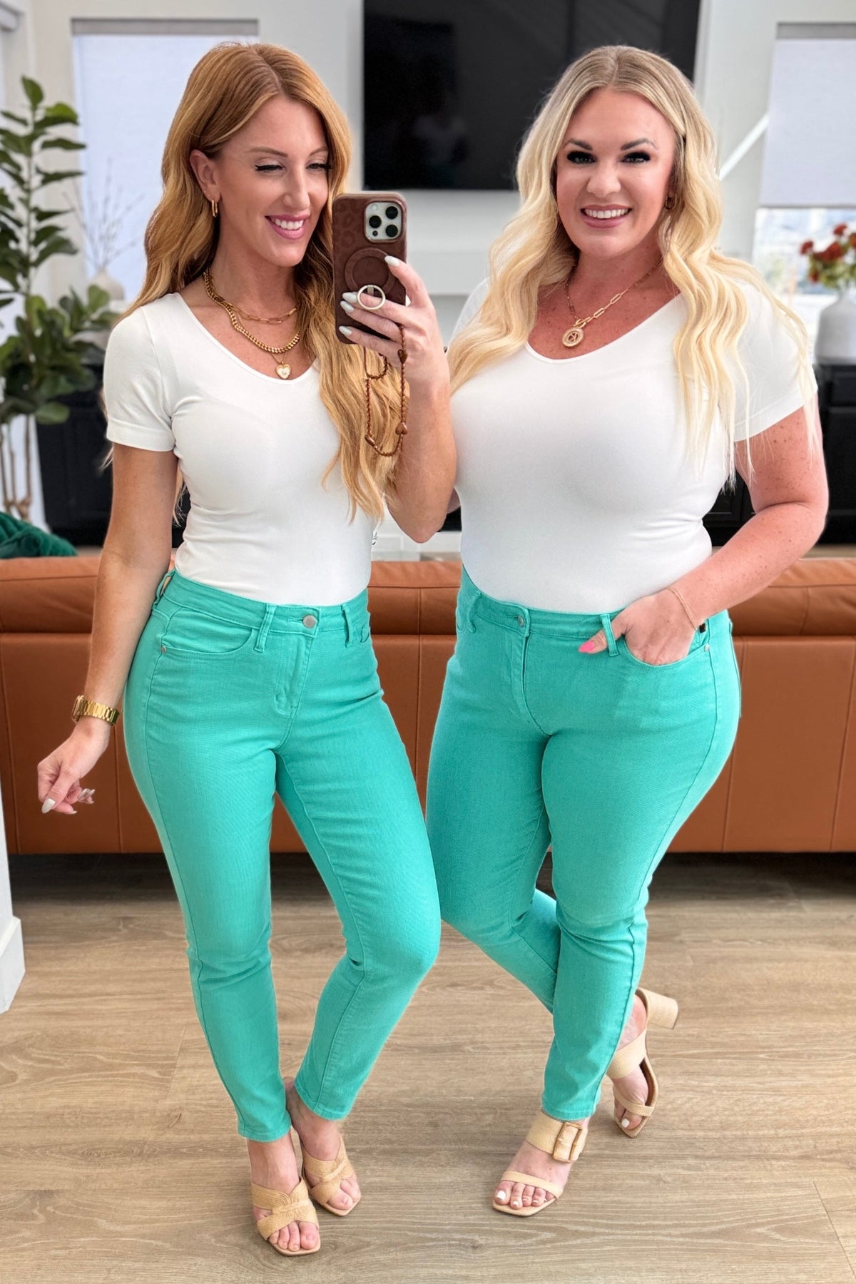 Bridgette High Rise Garment Dyed Slim Jeans in Aquamarine - KaraMarie