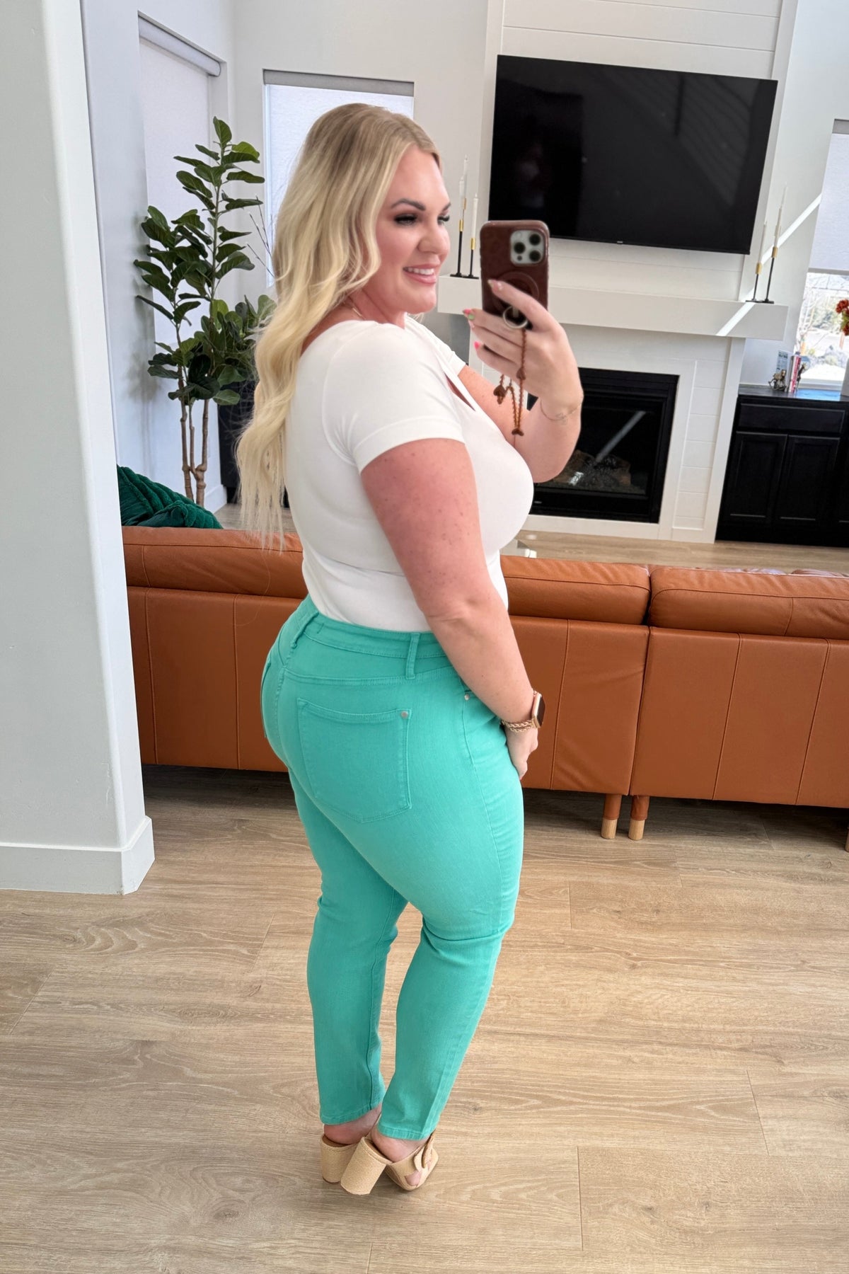 Bridgette High Rise Garment Dyed Slim Jeans in Aquamarine - KaraMarie