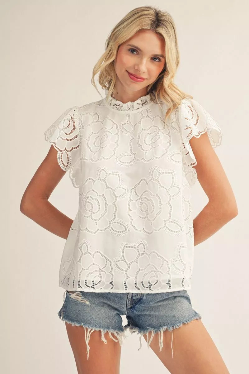 Flirty Floral Flutter Blouse {S-L} - KaraMarie