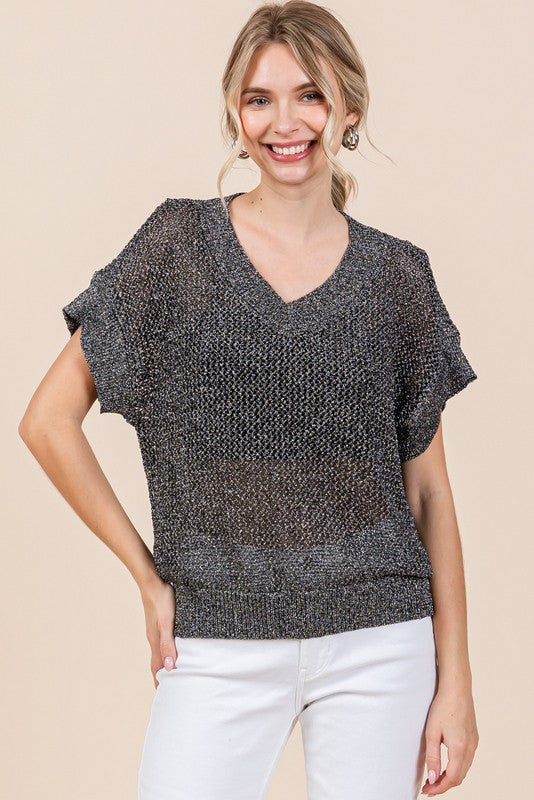 Twinkle Crochet Knit Top in Black