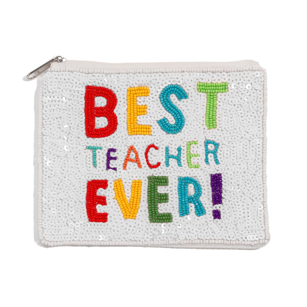 Best Teacher Beaded Pouch