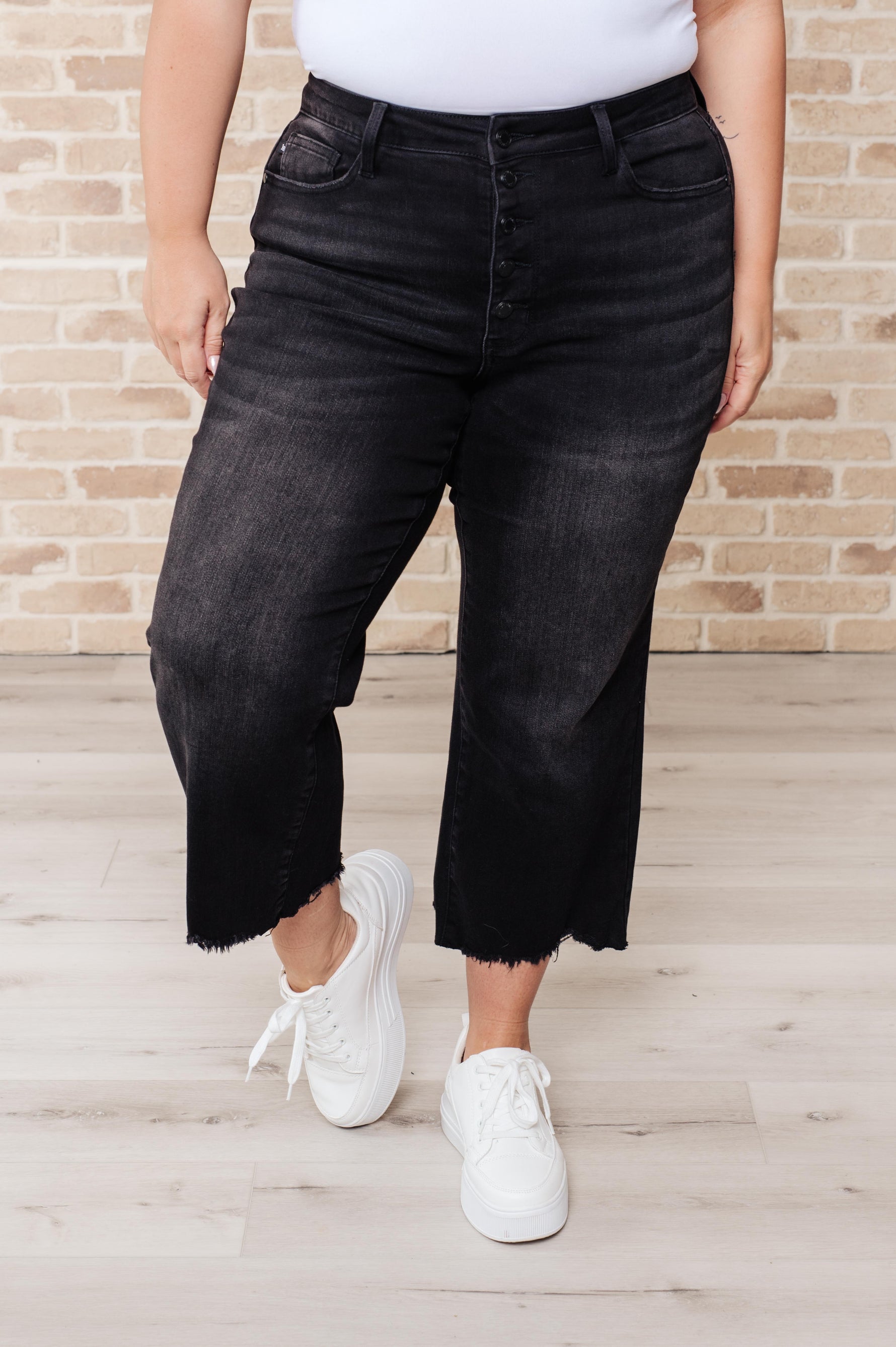 Ryan High Rise Button Fly Wide Leg Crop Jeans - KaraMarie