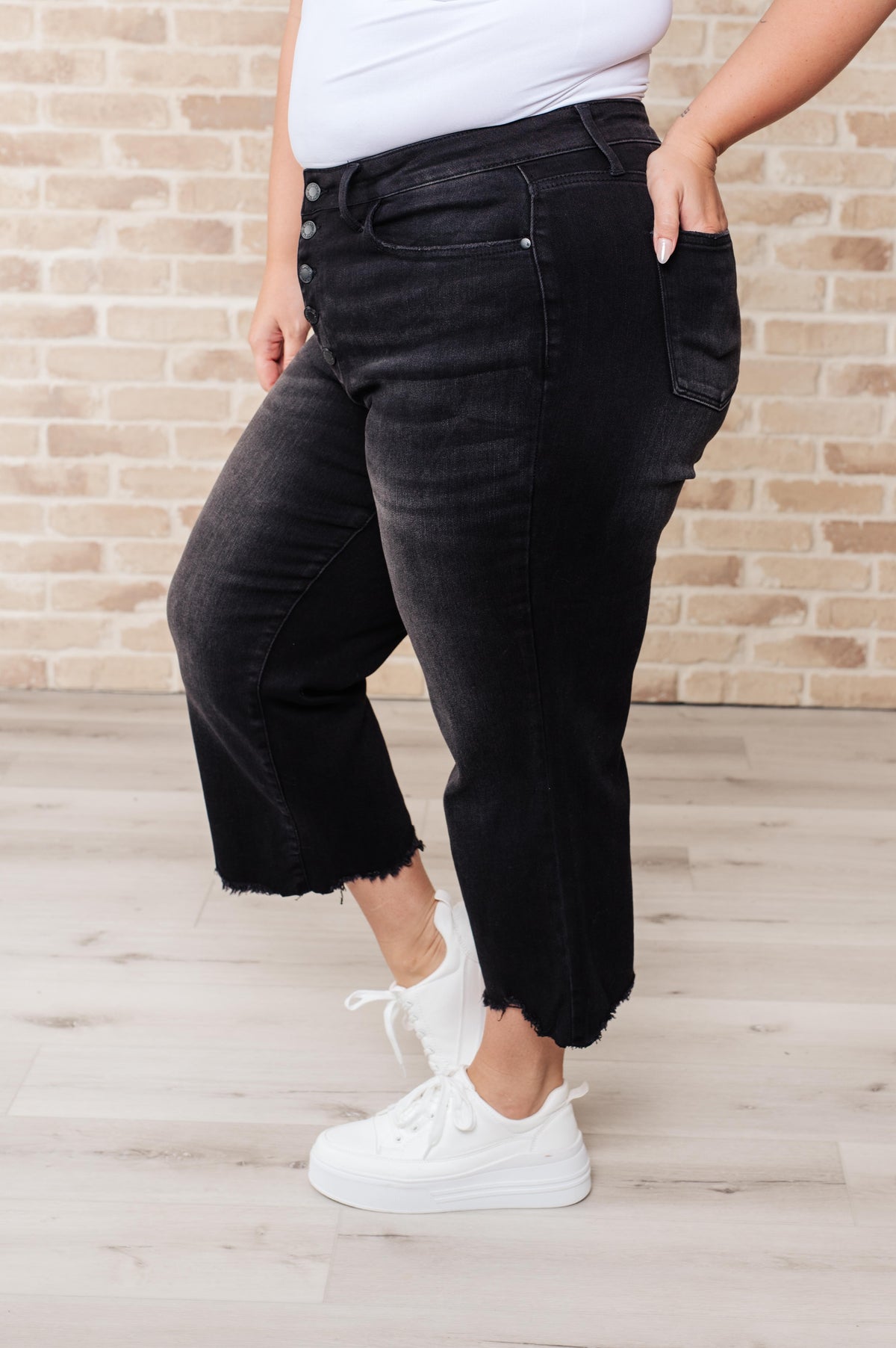 Ryan High Rise Button Fly Wide Leg Crop Jeans - KaraMarie